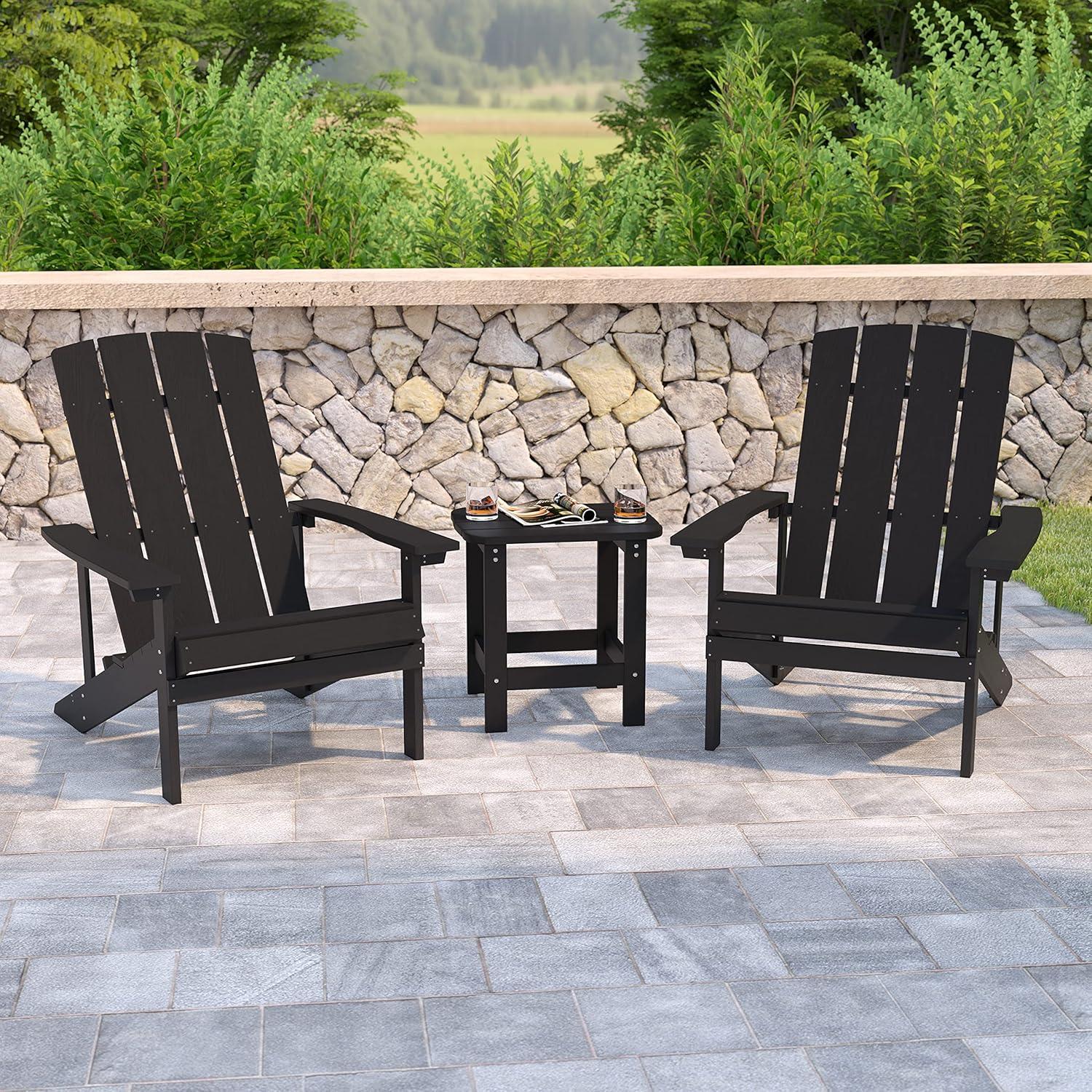 image:imageFlash Furniture Charlestown Commercial 2 Chair and Side Table Adirondack Set Red Poly Resin Weather ResistantBlack