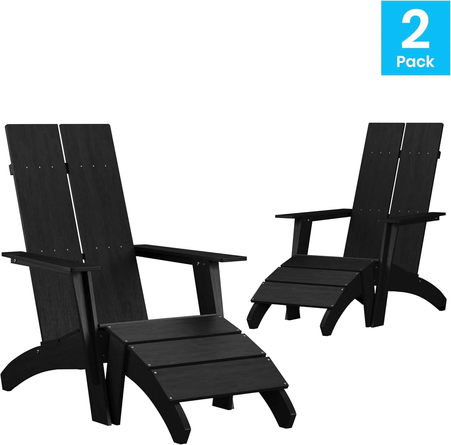 image:imageFlash Furniture Charlestown Commercial 2 Chair and Side Table Adirondack Set Red Poly Resin Weather ResistantBlack