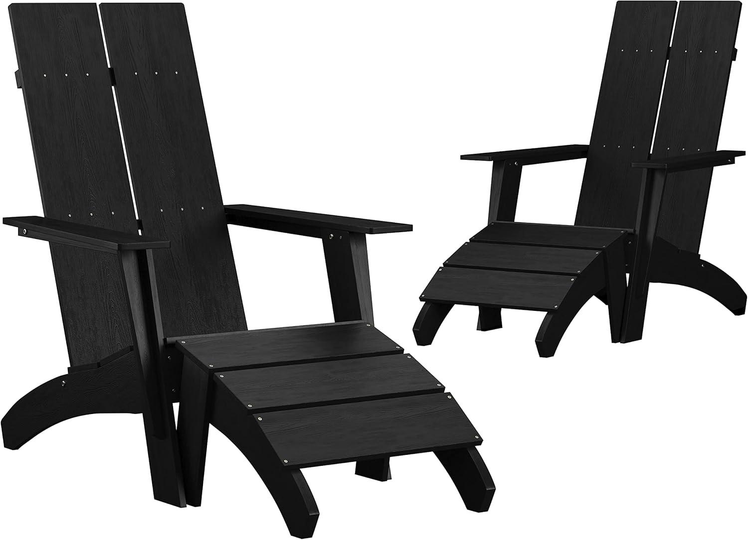 image:imageFlash Furniture Charlestown Commercial 2 Chair and Side Table Adirondack Set Red Poly Resin Weather ResistantBlack