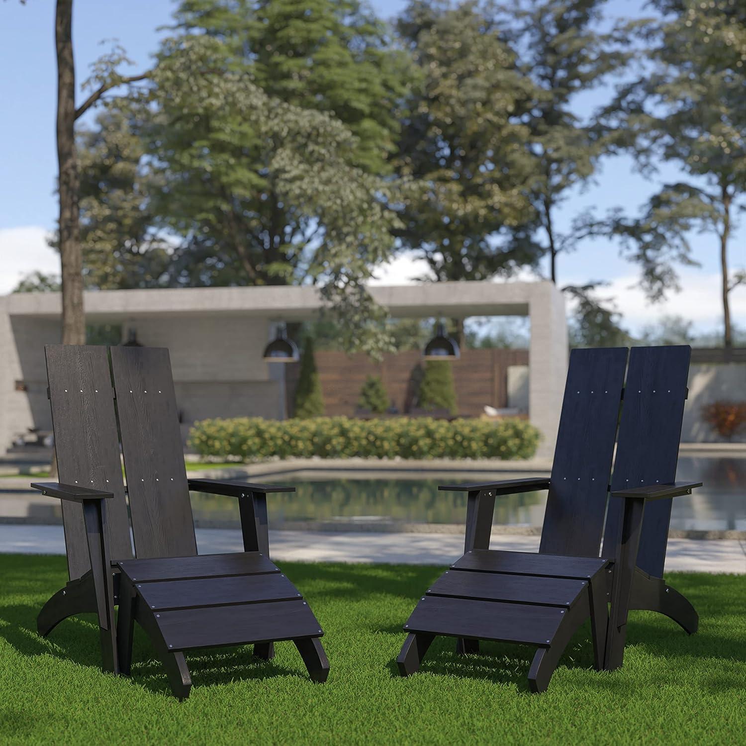image:imageFlash Furniture Charlestown Commercial 2 Chair and Side Table Adirondack Set Red Poly Resin Weather ResistantBlack