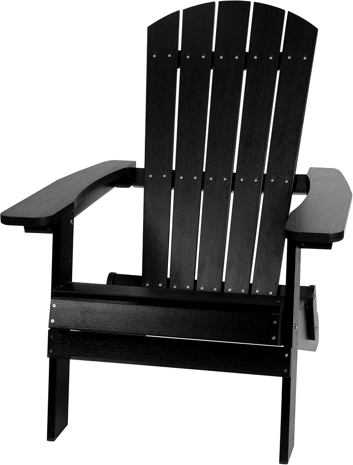image:imageFlash Furniture Charlestown Commercial 2 Folding Chairs and Side Table Adirondack Set Black Poly Resin Weather ResistantBlack