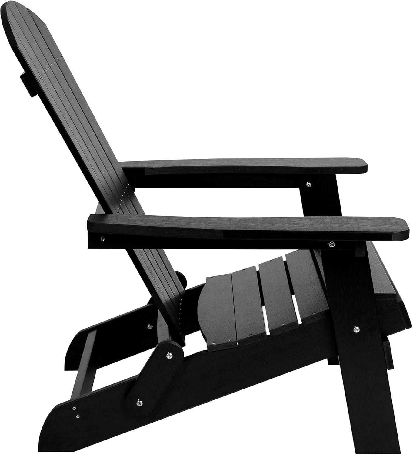 image:imageFlash Furniture Charlestown Commercial 2 Folding Chairs and Side Table Adirondack Set Black Poly Resin Weather ResistantBlack