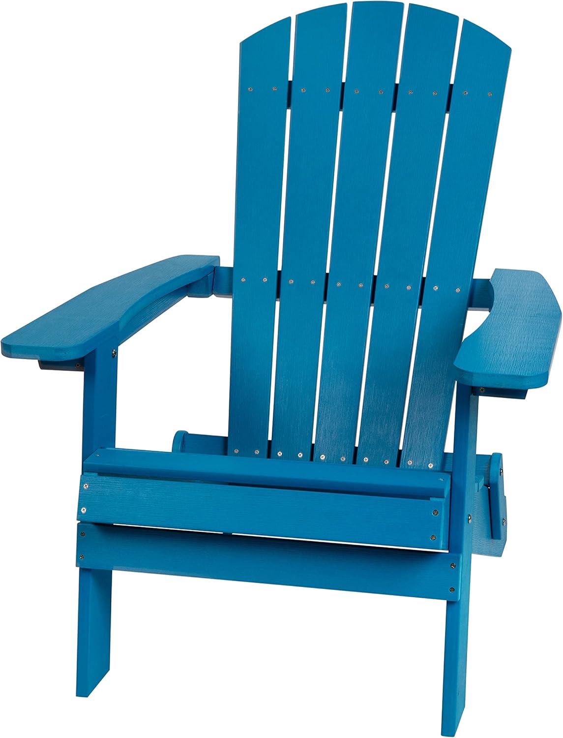 image:imageFlash Furniture Charlestown Commercial 2 Folding Chairs and Side Table Adirondack Set Black Poly Resin Weather ResistantBlue