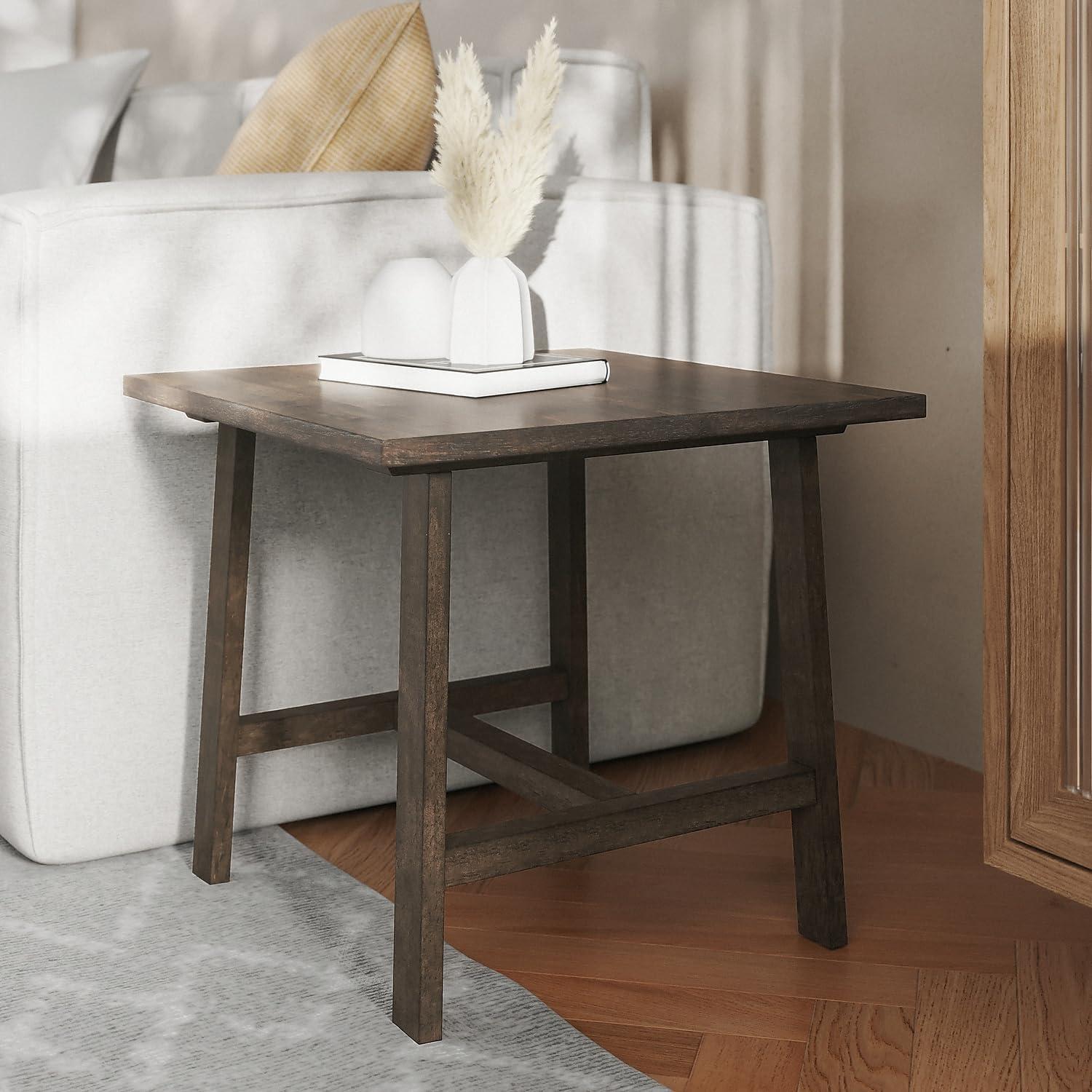 image:imageFlash Furniture Eli Farmhouse Trestle End Table Rustic Solid Wood End Table XFrame Design Living Room Bedroom Home Office 1975 H Rustic BrownDark Gray