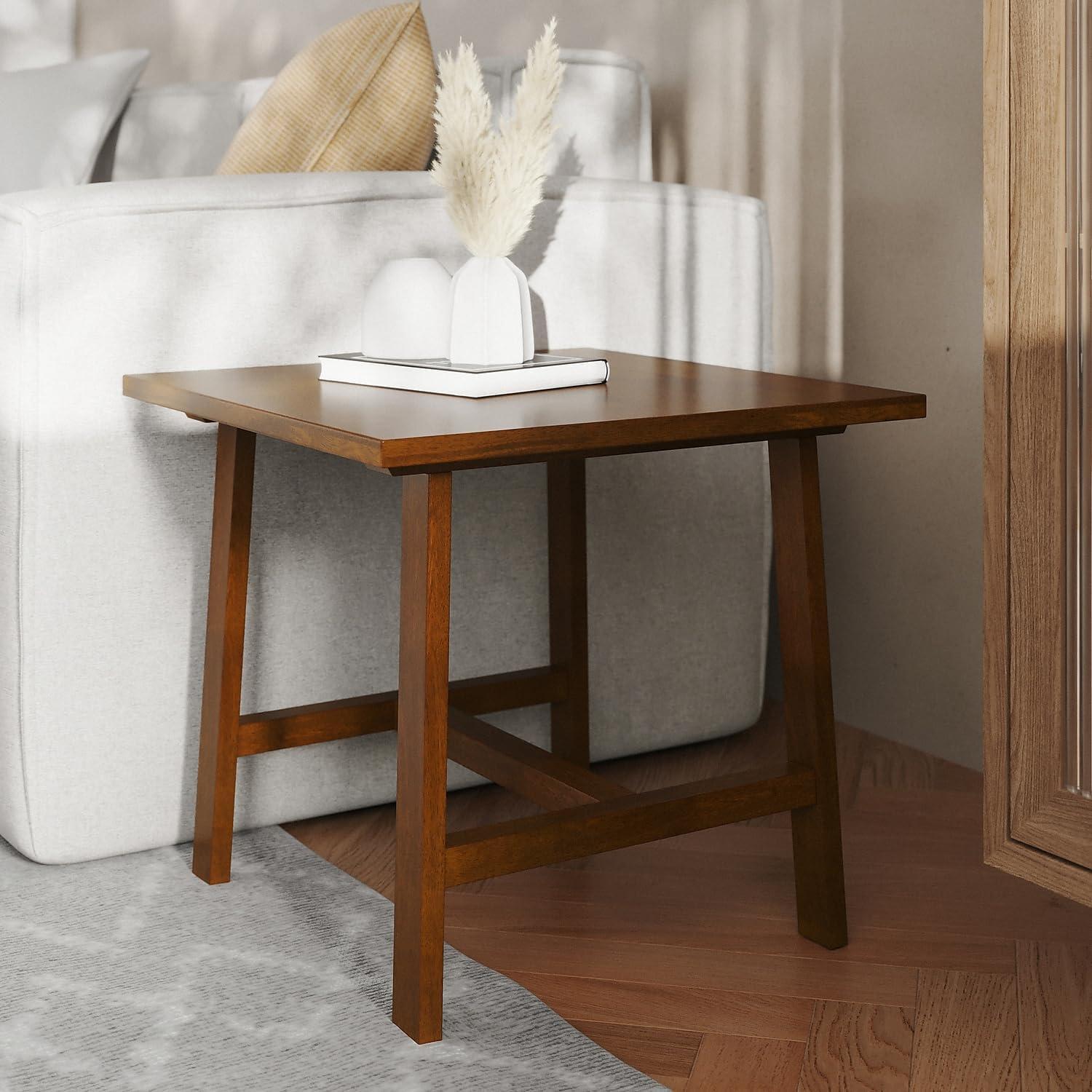 image:imageFlash Furniture Eli Farmhouse Trestle End Table Rustic Solid Wood End Table XFrame Design Living Room Bedroom Home Office 1975 H Rustic BrownWalnut
