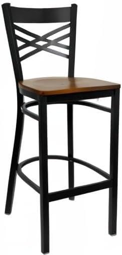 image:imageFlash Furniture HERCULES Series Black X Back Metal Restaurant Barstool Black Vinyl SeatCherry Wood SeatBlack Metal Frame