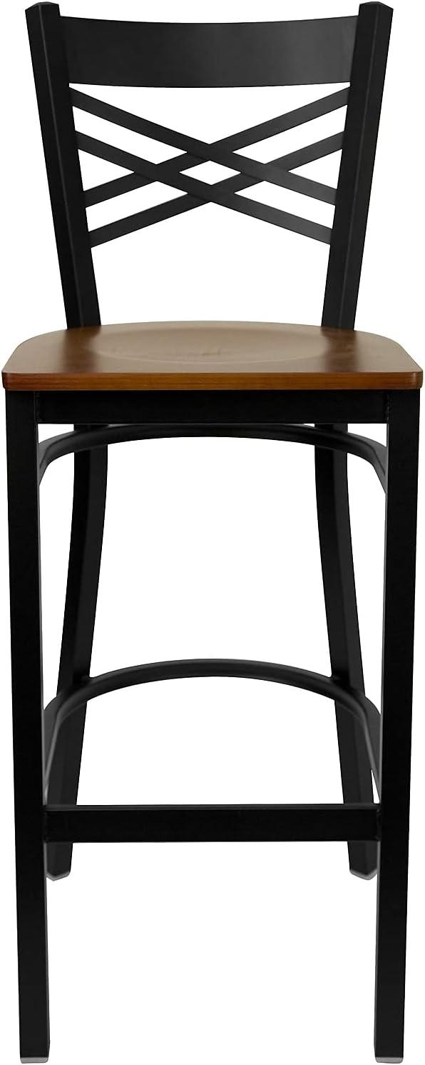 image:imageFlash Furniture HERCULES Series Black X Back Metal Restaurant Barstool Black Vinyl SeatCherry Wood SeatBlack Metal Frame