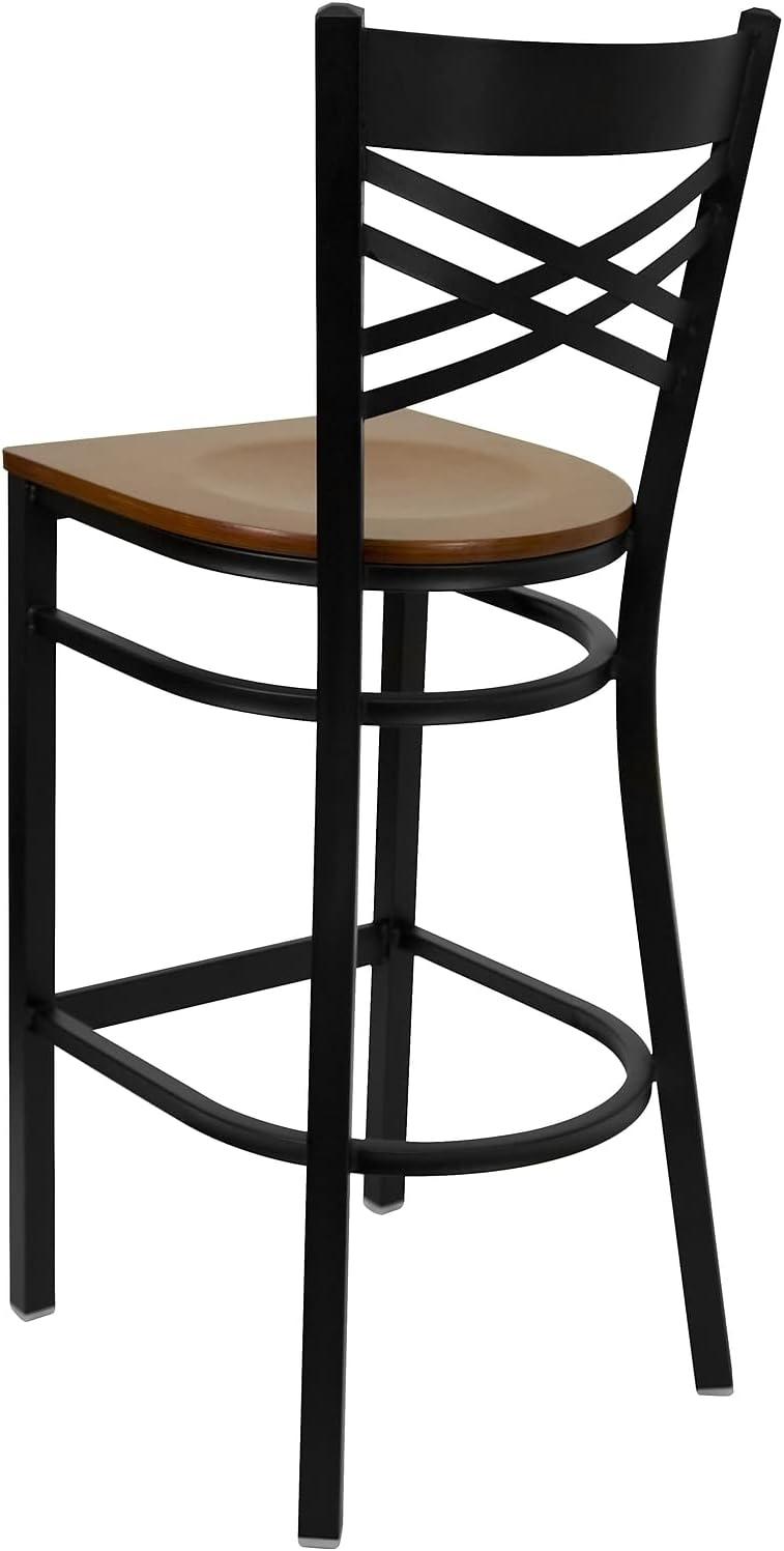 image:imageFlash Furniture HERCULES Series Black X Back Metal Restaurant Barstool Black Vinyl SeatCherry Wood SeatBlack Metal Frame