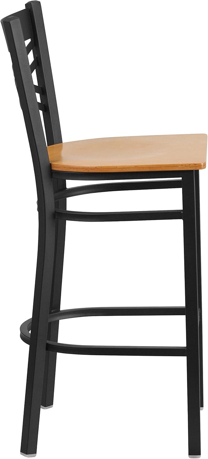 image:imageFlash Furniture HERCULES Series Black X Back Metal Restaurant Barstool Black Vinyl SeatNatural Wood SeatBlack Metal Frame