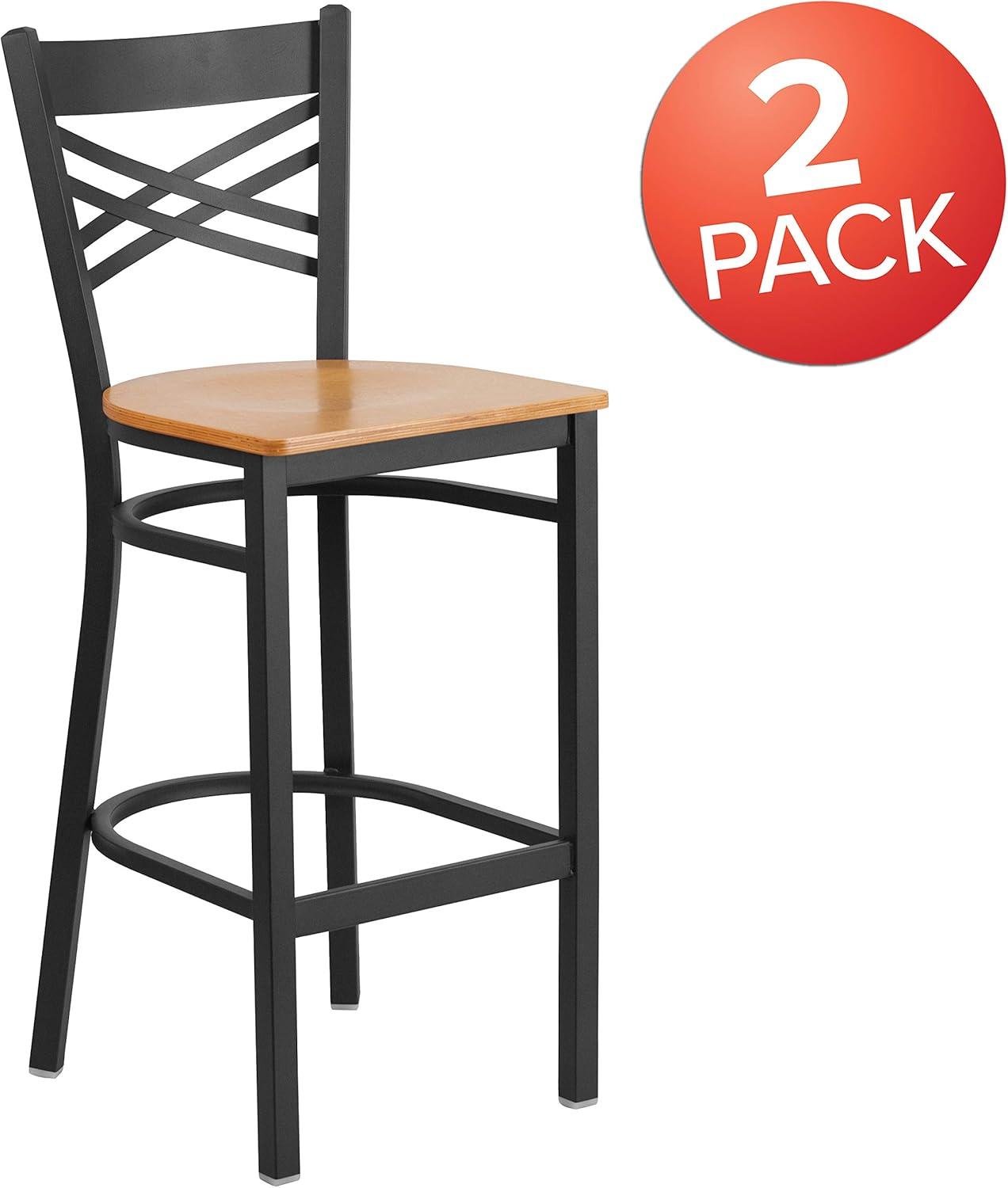image:imageFlash Furniture HERCULES Series Black X Back Metal Restaurant Barstool Black Vinyl SeatNatural Wood SeatBlack Metal Frame