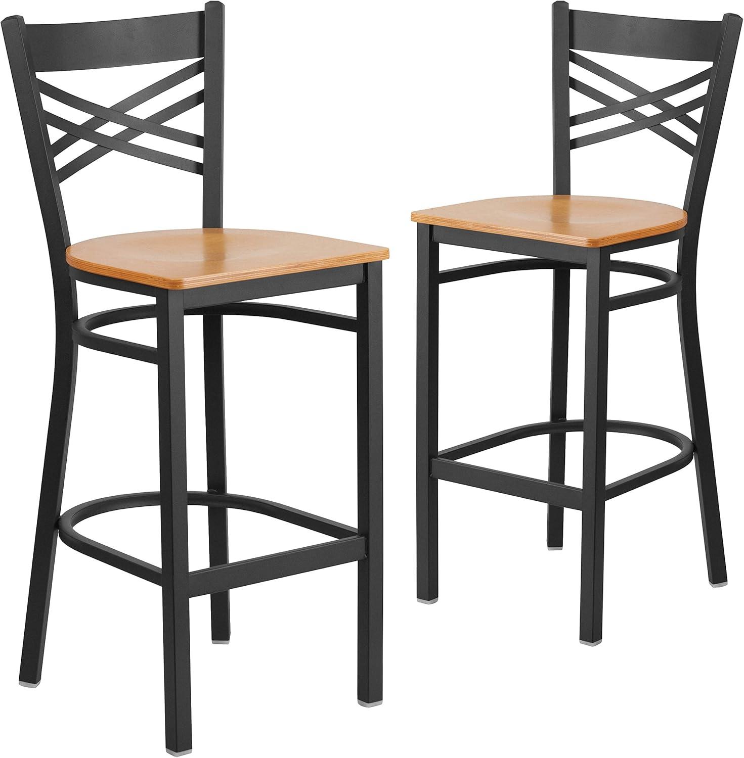 image:imageFlash Furniture HERCULES Series Black X Back Metal Restaurant Barstool Black Vinyl SeatNatural Wood SeatBlack Metal Frame