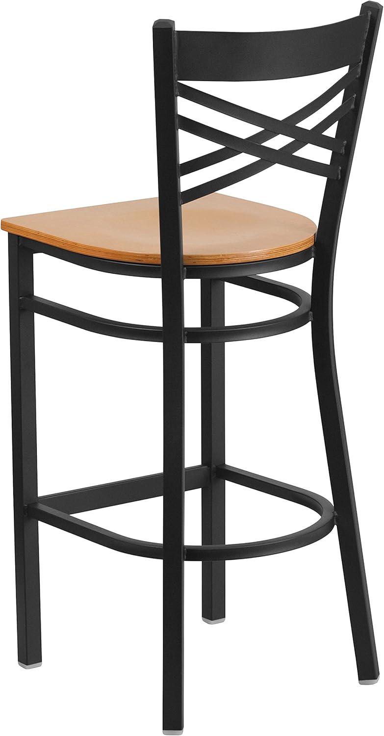 image:imageFlash Furniture HERCULES Series Black X Back Metal Restaurant Barstool Black Vinyl SeatNatural Wood SeatBlack Metal Frame