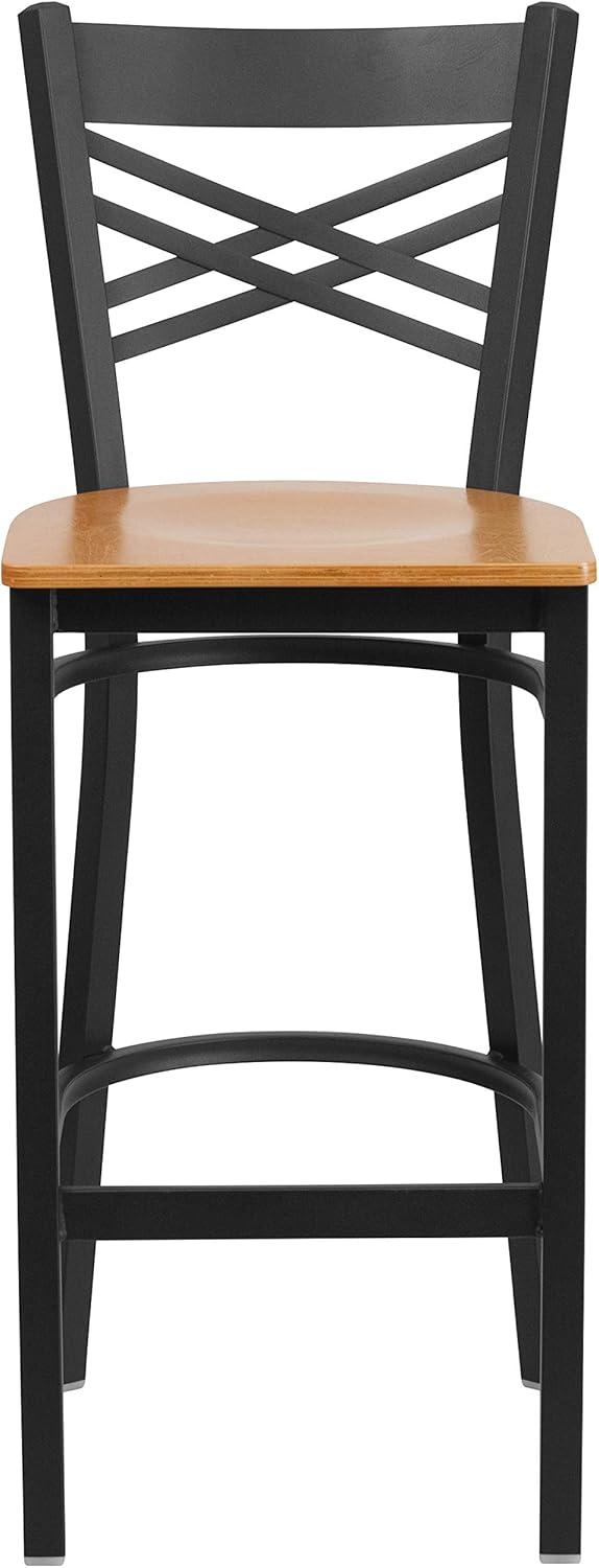 image:imageFlash Furniture HERCULES Series Black X Back Metal Restaurant Barstool Black Vinyl SeatNatural Wood SeatBlack Metal Frame