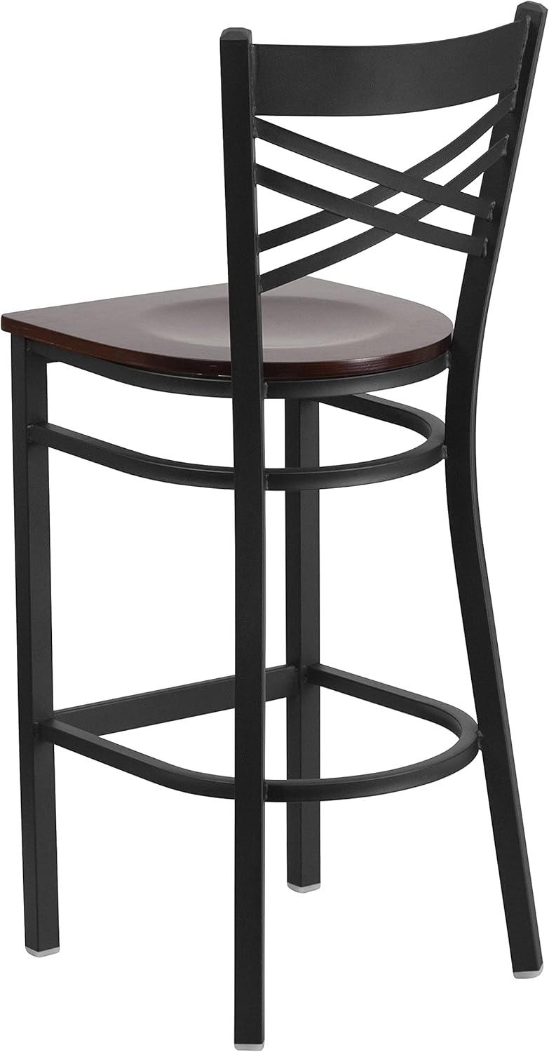 image:imageFlash Furniture HERCULES Series Black X Back Metal Restaurant Barstool Black Vinyl SeatWalnut Wood SeatBlack Metal Frame