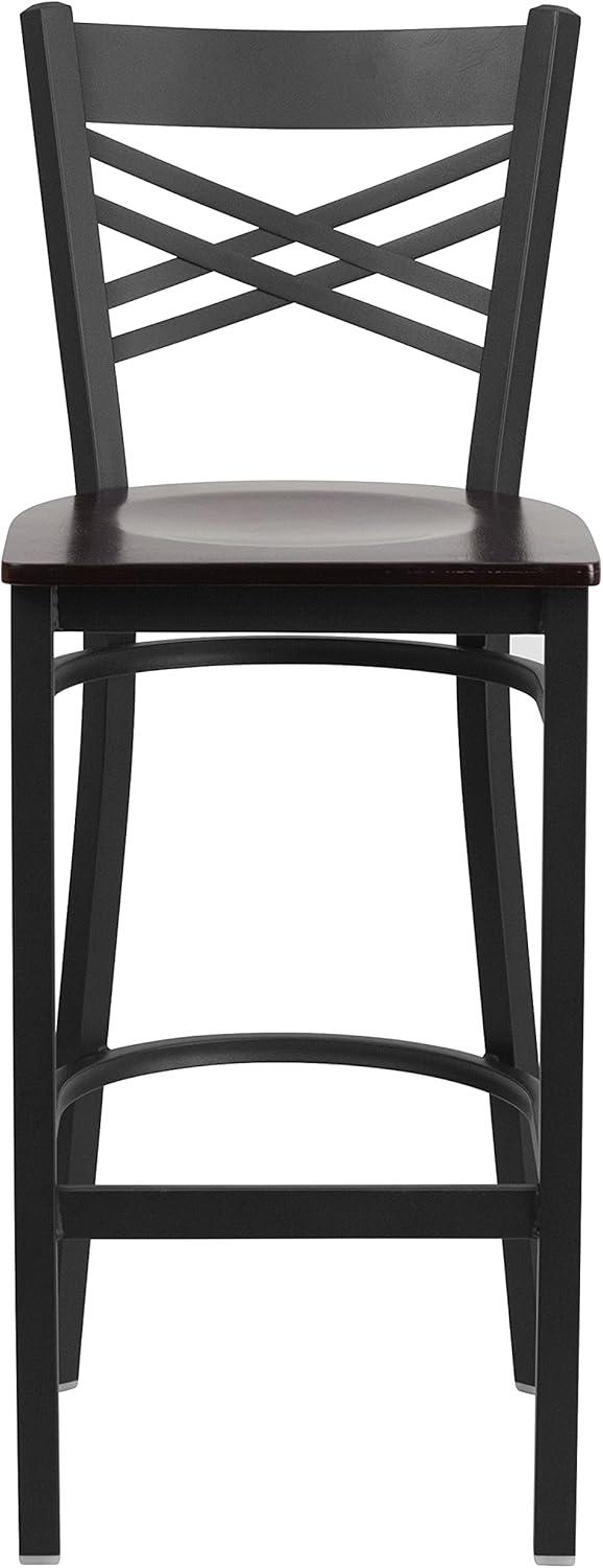 image:imageFlash Furniture HERCULES Series Black X Back Metal Restaurant Barstool Black Vinyl SeatWalnut Wood SeatBlack Metal Frame