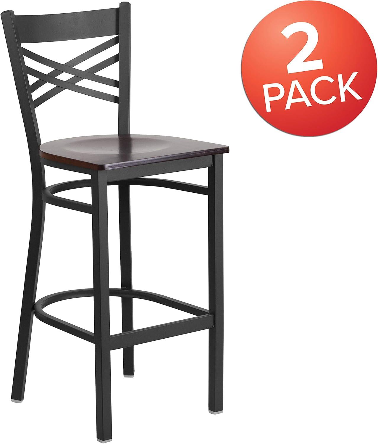 image:imageFlash Furniture HERCULES Series Black X Back Metal Restaurant Barstool Black Vinyl SeatWalnut Wood SeatBlack Metal Frame