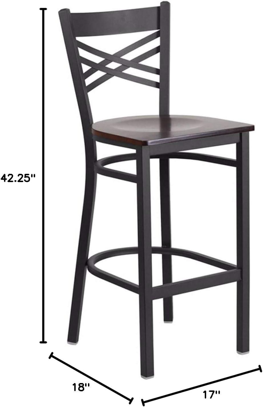 image:imageFlash Furniture HERCULES Series Black X Back Metal Restaurant Barstool Black Vinyl SeatWalnut Wood SeatBlack Metal Frame