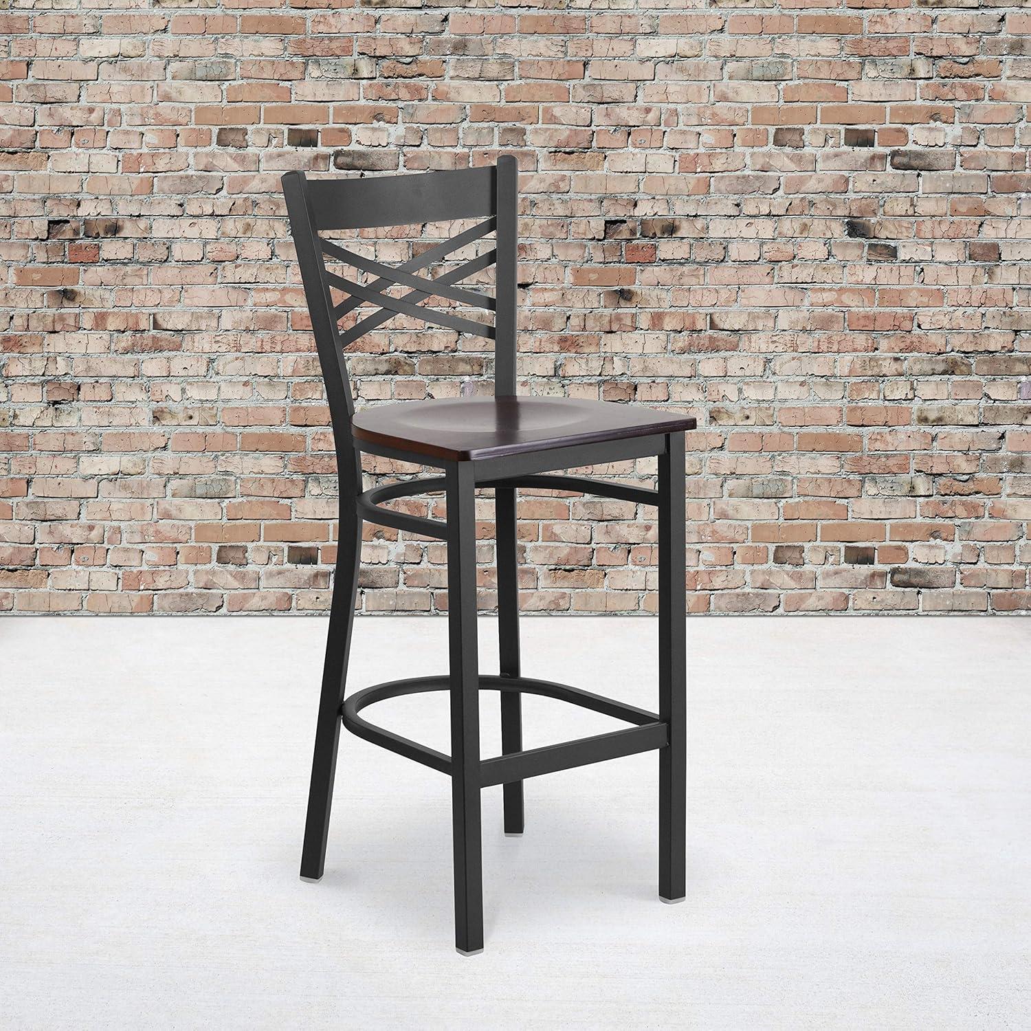 image:imageFlash Furniture HERCULES Series Black X Back Metal Restaurant Barstool Black Vinyl SeatWalnut Wood SeatBlack Metal Frame