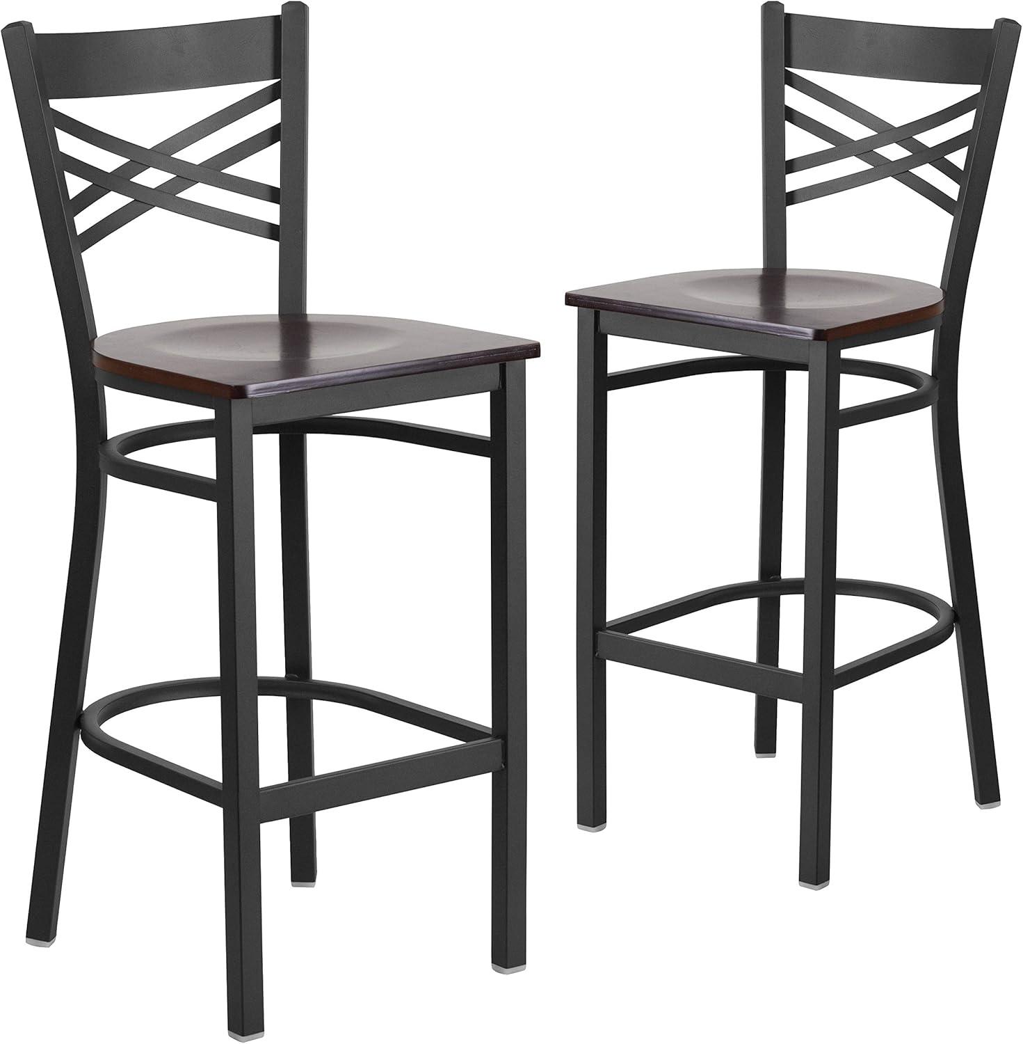 image:imageFlash Furniture HERCULES Series Black X Back Metal Restaurant Barstool Black Vinyl SeatWalnut Wood SeatBlack Metal Frame