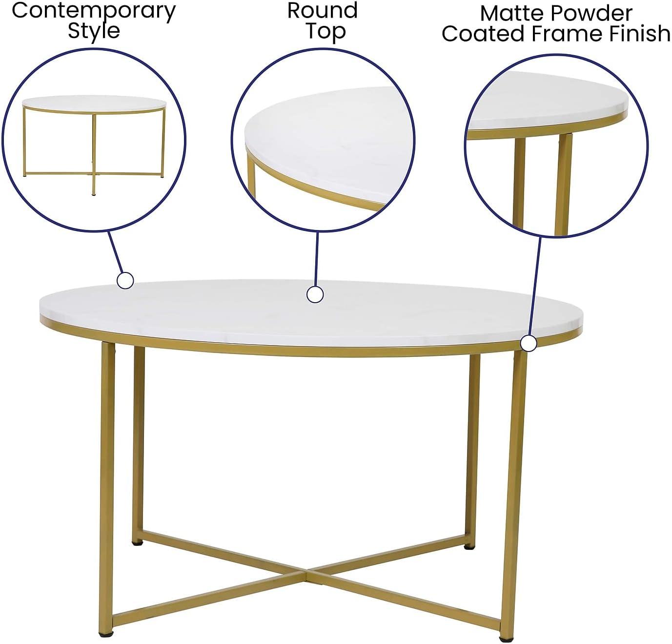 image:imageFlash Furniture Hampstead Collection Coffee and End Table Set White Marbled Laminate Top amp Matte Gold Crisscross Frame 3 Piece Occasional Table Set