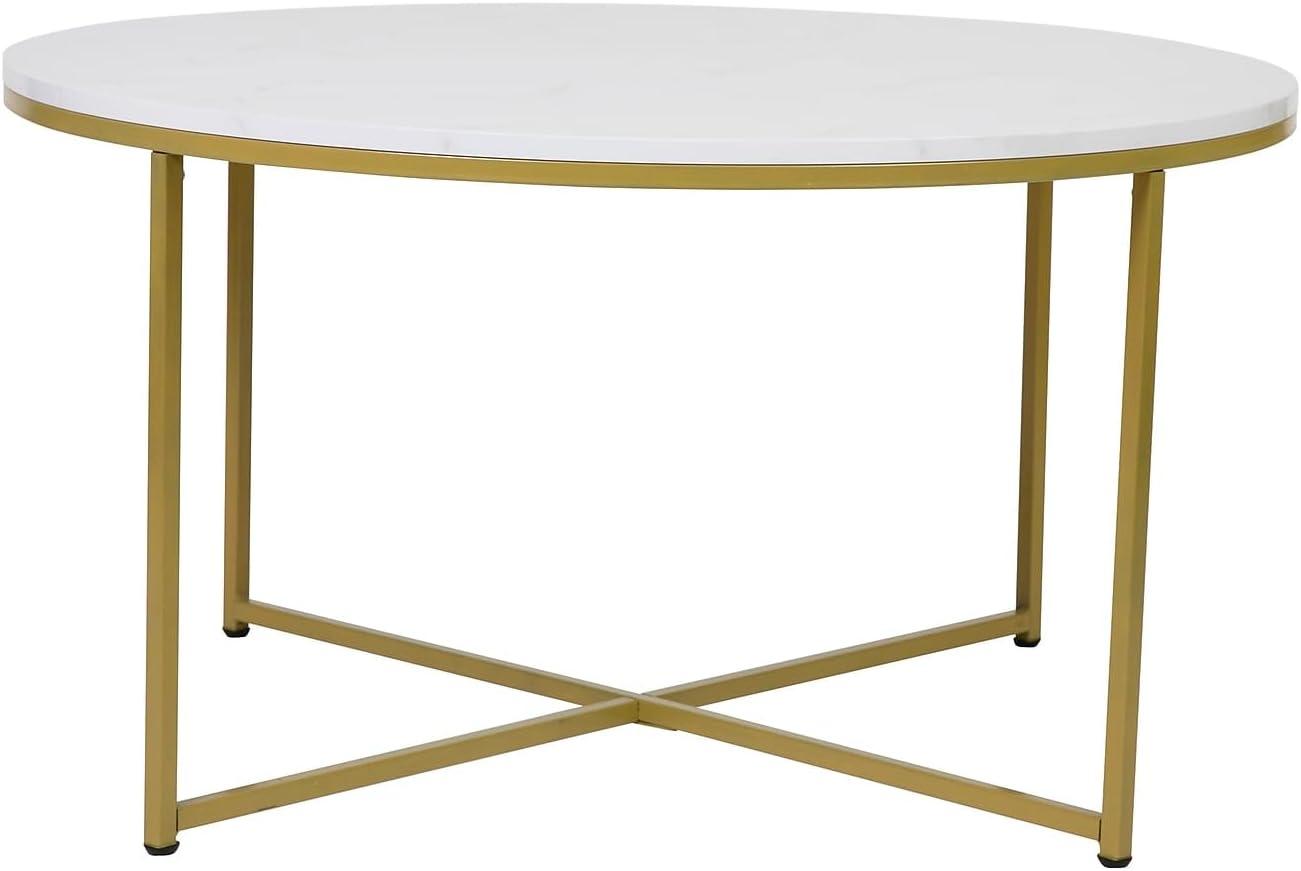 image:imageFlash Furniture Hampstead Collection Coffee and End Table Set White Marbled Laminate Top amp Matte Gold Crisscross Frame 3 Piece Occasional Table Set