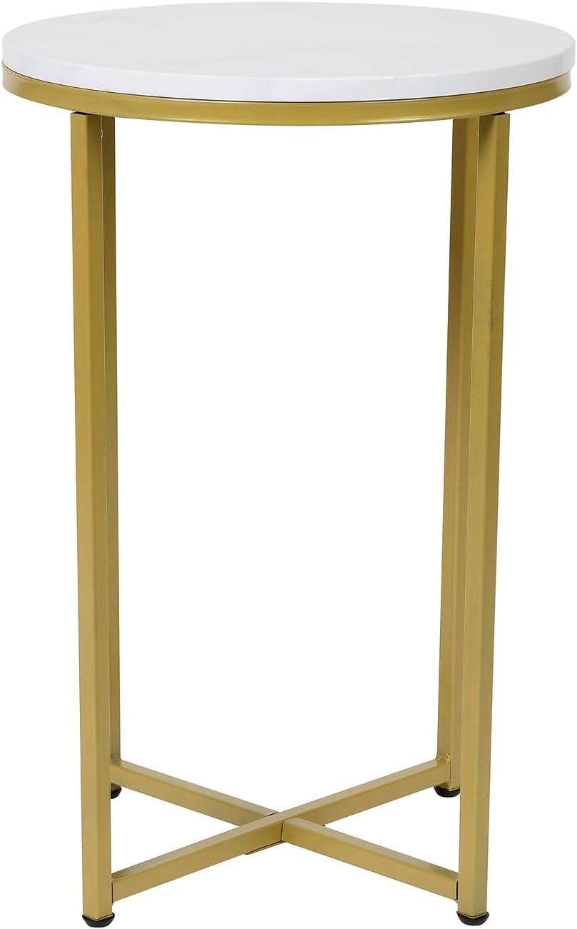 image:imageFlash Furniture Hampstead Collection Coffee and End Table Set White Marbled Laminate Top amp Matte Gold Crisscross Frame 3 Piece Occasional Table Set
