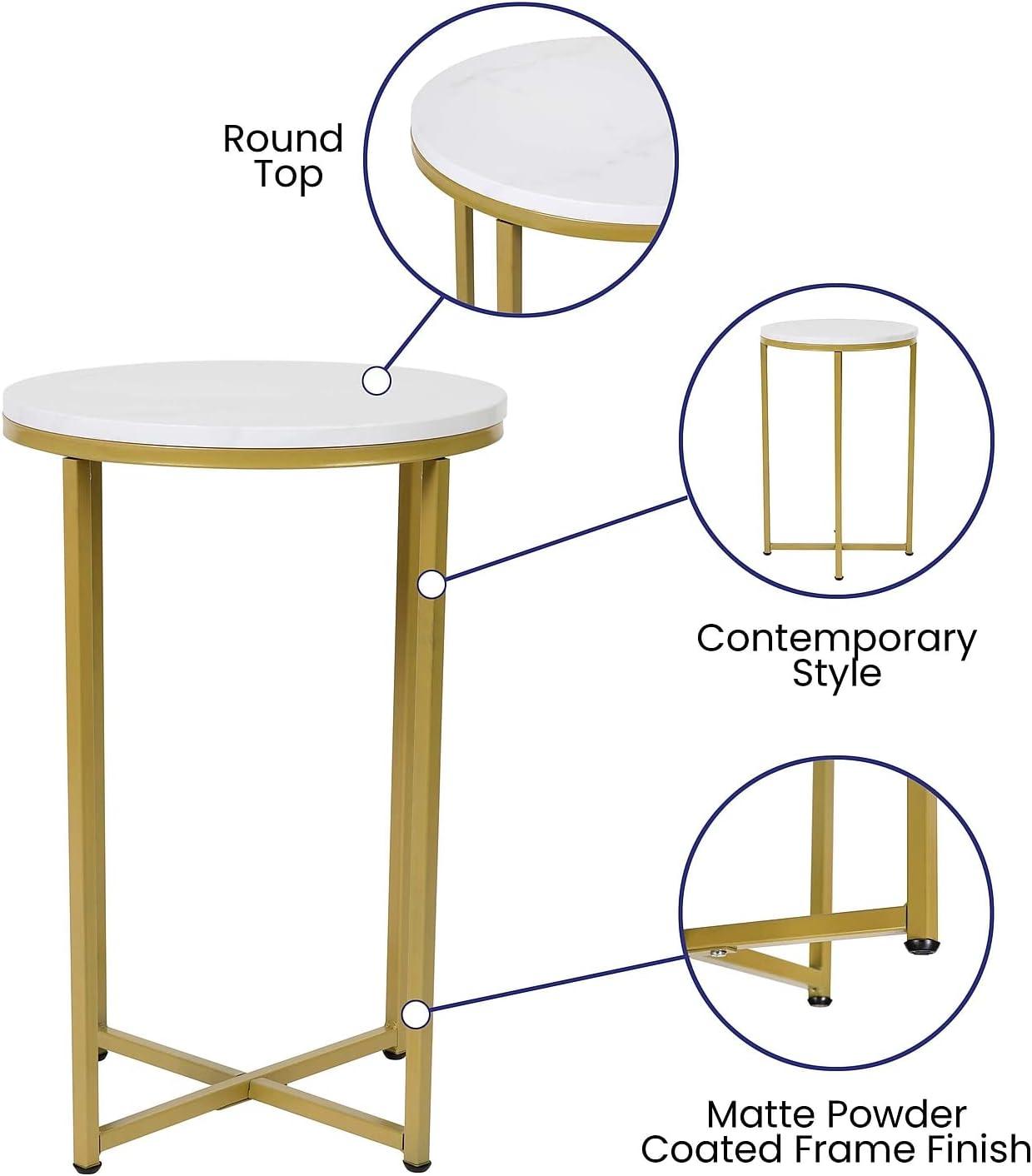image:imageFlash Furniture Hampstead Collection Coffee and End Table Set White Marbled Laminate Top amp Matte Gold Crisscross Frame 3 Piece Occasional Table Set
