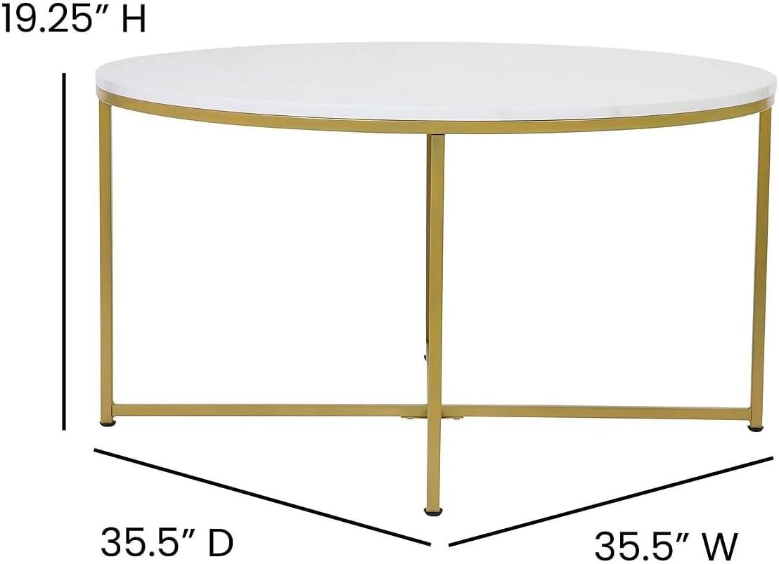 image:imageFlash Furniture Hampstead Collection Coffee and End Table Set White Marbled Laminate Top amp Matte Gold Crisscross Frame 3 Piece Occasional Table Set