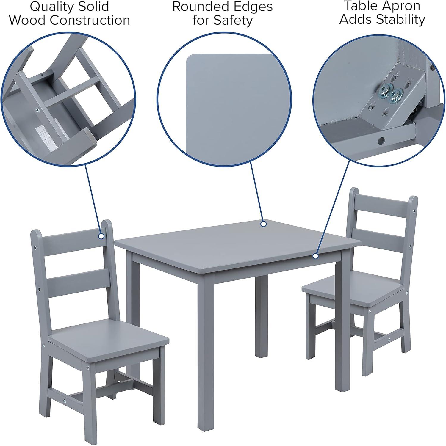 image:imageFlash Furniture Kyndl Kids Solid Hardwood Table and Chair Set for Playroom Bedroom Kitchen 3 Piece Set NaturalGrey