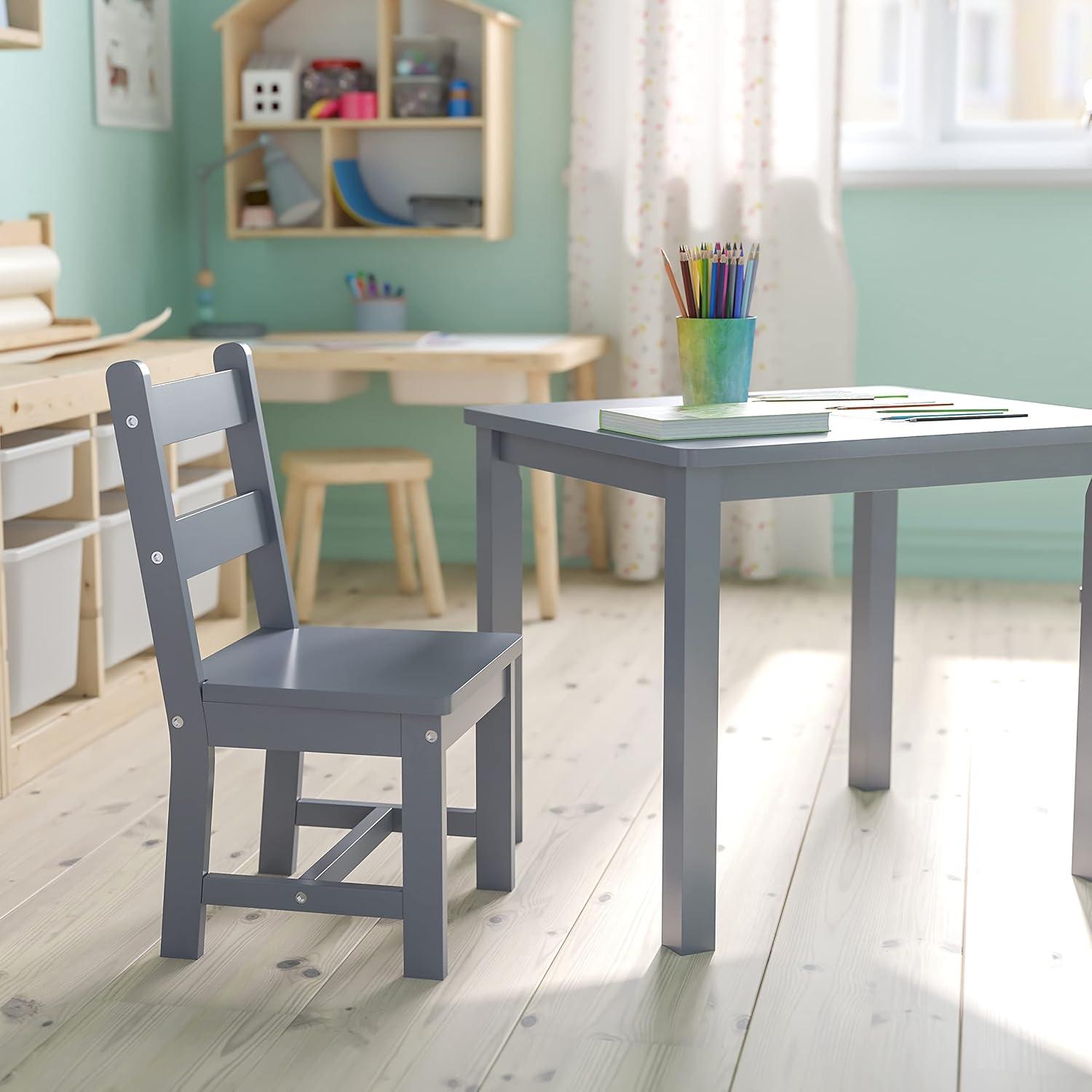 image:imageFlash Furniture Kyndl Kids Solid Hardwood Table and Chair Set for Playroom Bedroom Kitchen 3 Piece Set NaturalGrey