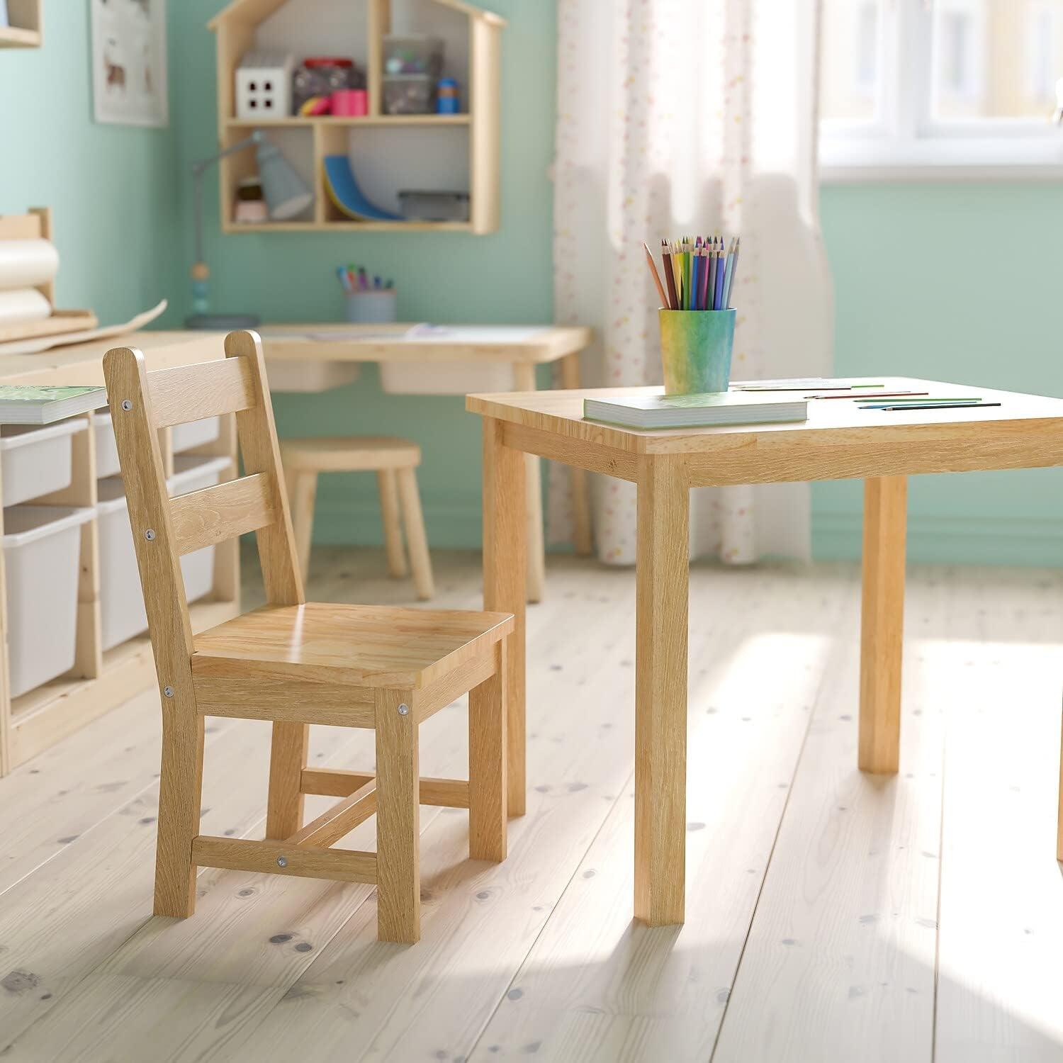 image:imageFlash Furniture Kyndl Kids Solid Hardwood Table and Chair Set for Playroom Bedroom Kitchen 3 Piece Set NaturalNatural