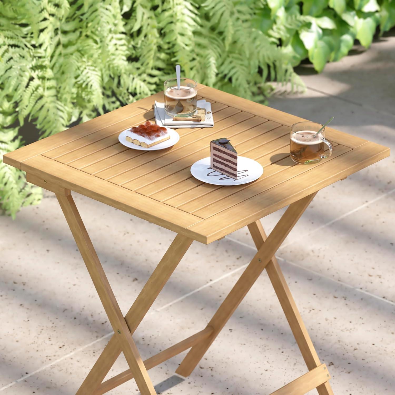 image:imageFlash Furniture Martindale Solid Acacia Wood Folding Patio Table Natural Finish Slatted Top and X Shaped Frame 24 Square Portable For Porch Patio or Sunroom