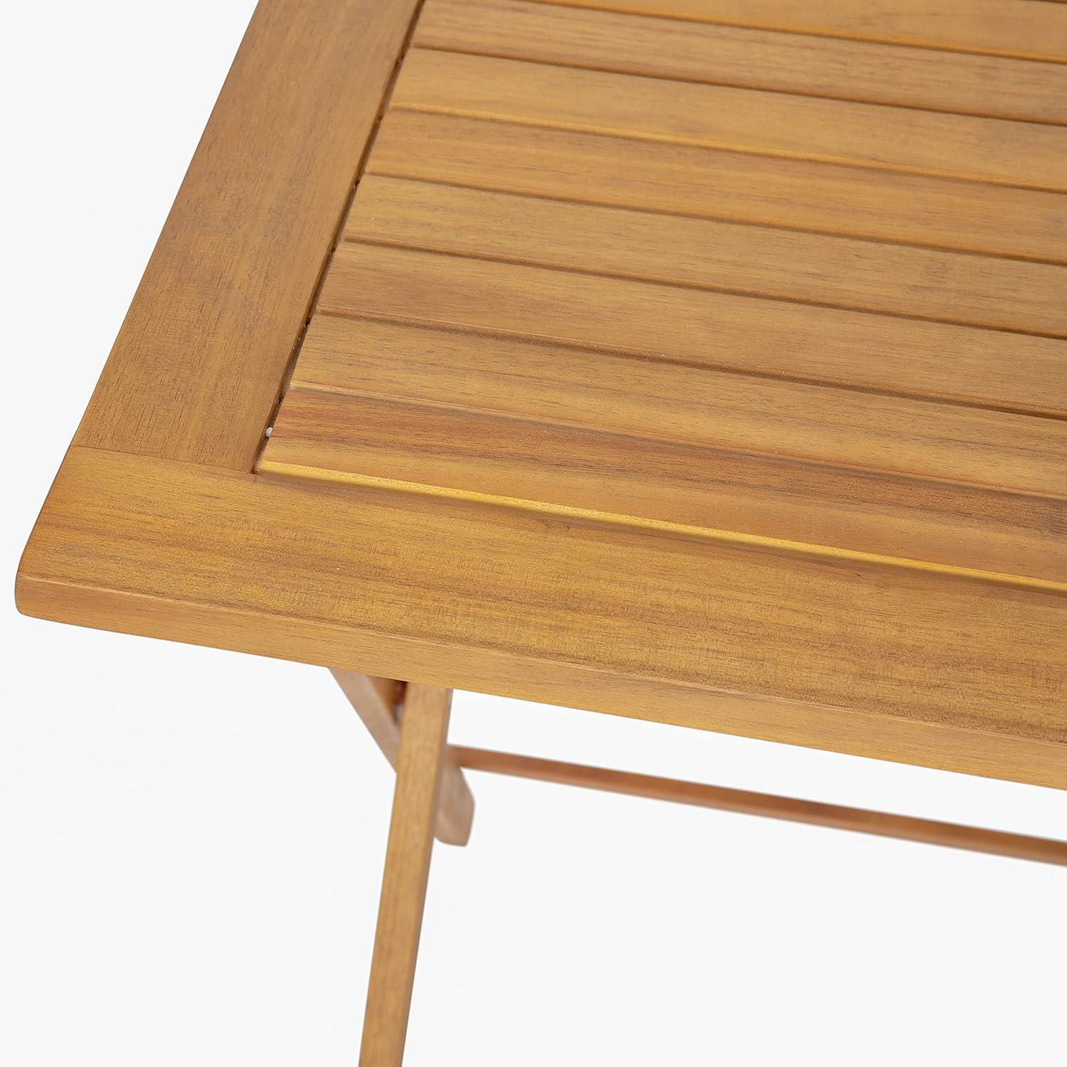 image:imageFlash Furniture Martindale Solid Acacia Wood Folding Patio Table Natural Finish Slatted Top and X Shaped Frame 24 Square Portable For Porch Patio or Sunroom