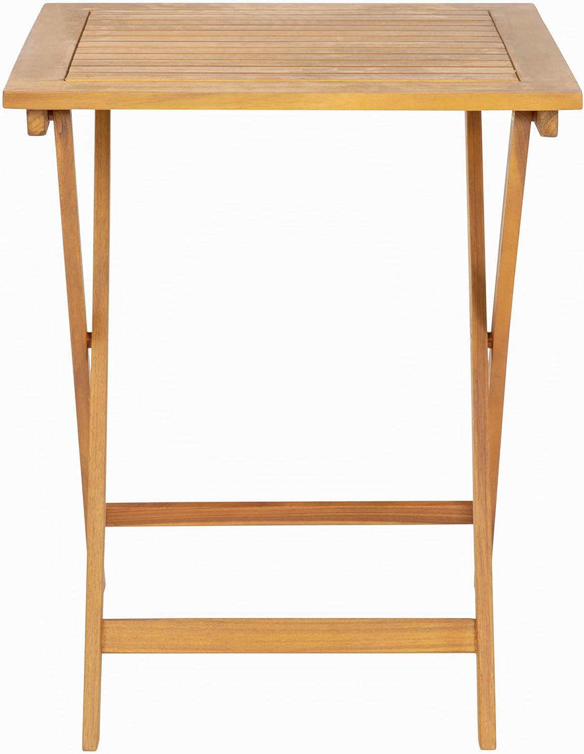 image:imageFlash Furniture Martindale Solid Acacia Wood Folding Patio Table Natural Finish Slatted Top and X Shaped Frame 24 Square Portable For Porch Patio or Sunroom