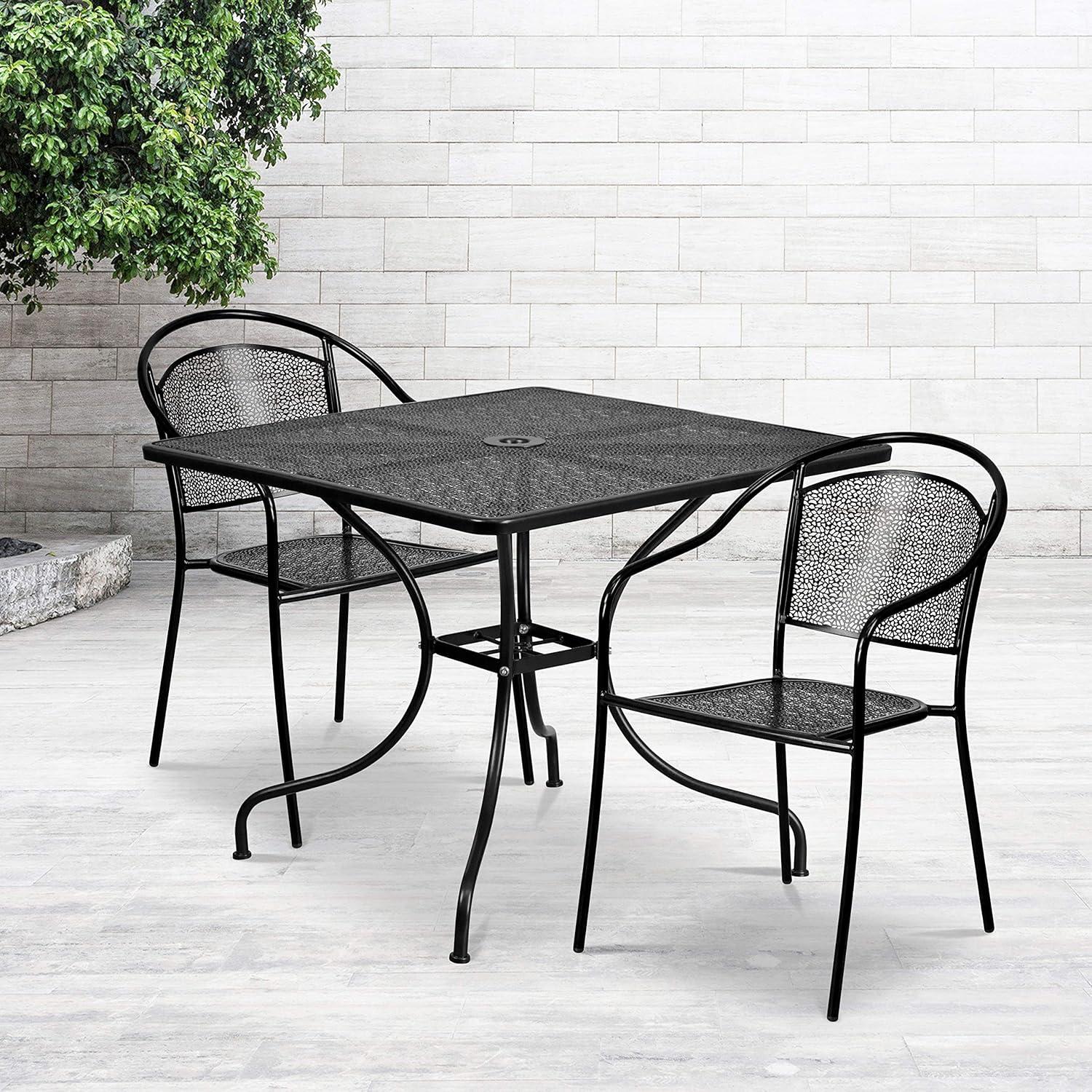 image:imageFlash Furniture Oia Commercial Grade 28 Square Black IndoorOutdoor Steel Patio Table Set with 2 Round Back ChairsBlack
