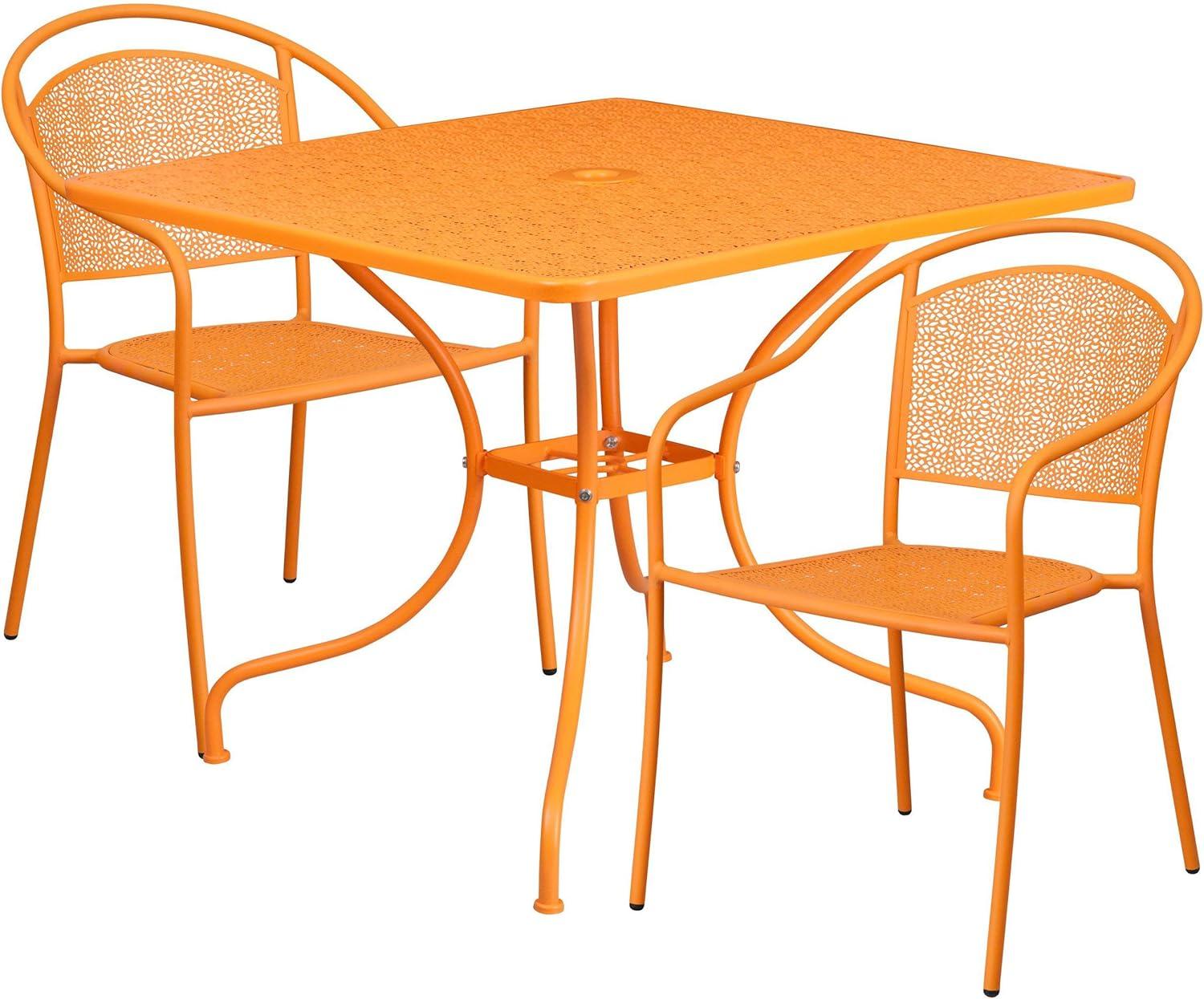 image:imageFlash Furniture Oia Commercial Grade 28 Square Black IndoorOutdoor Steel Patio Table Set with 2 Round Back ChairsSky Blue
