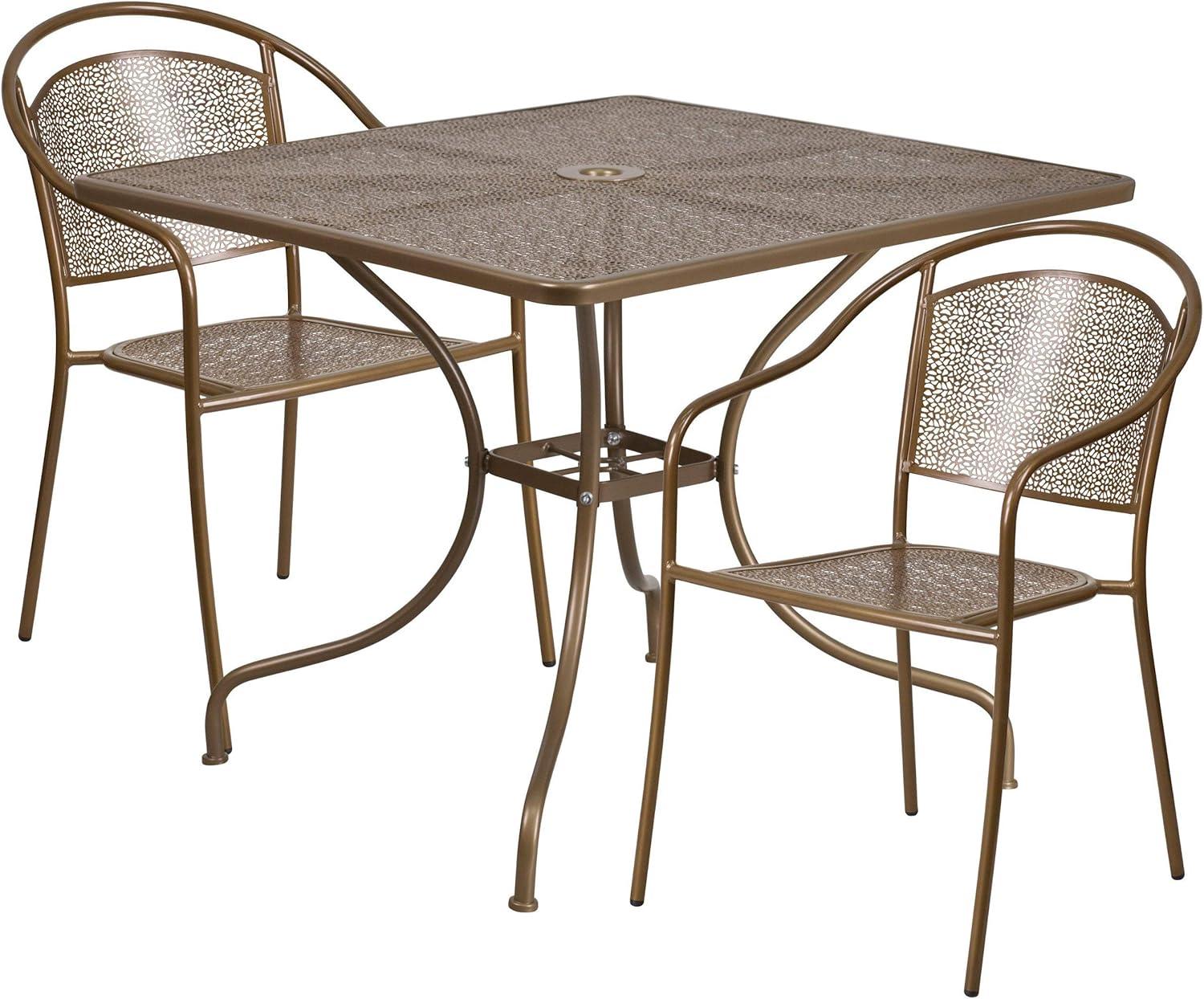 image:imageFlash Furniture Oia Commercial Grade 28 Square Black IndoorOutdoor Steel Patio Table Set with 2 Round Back ChairsSky Blue