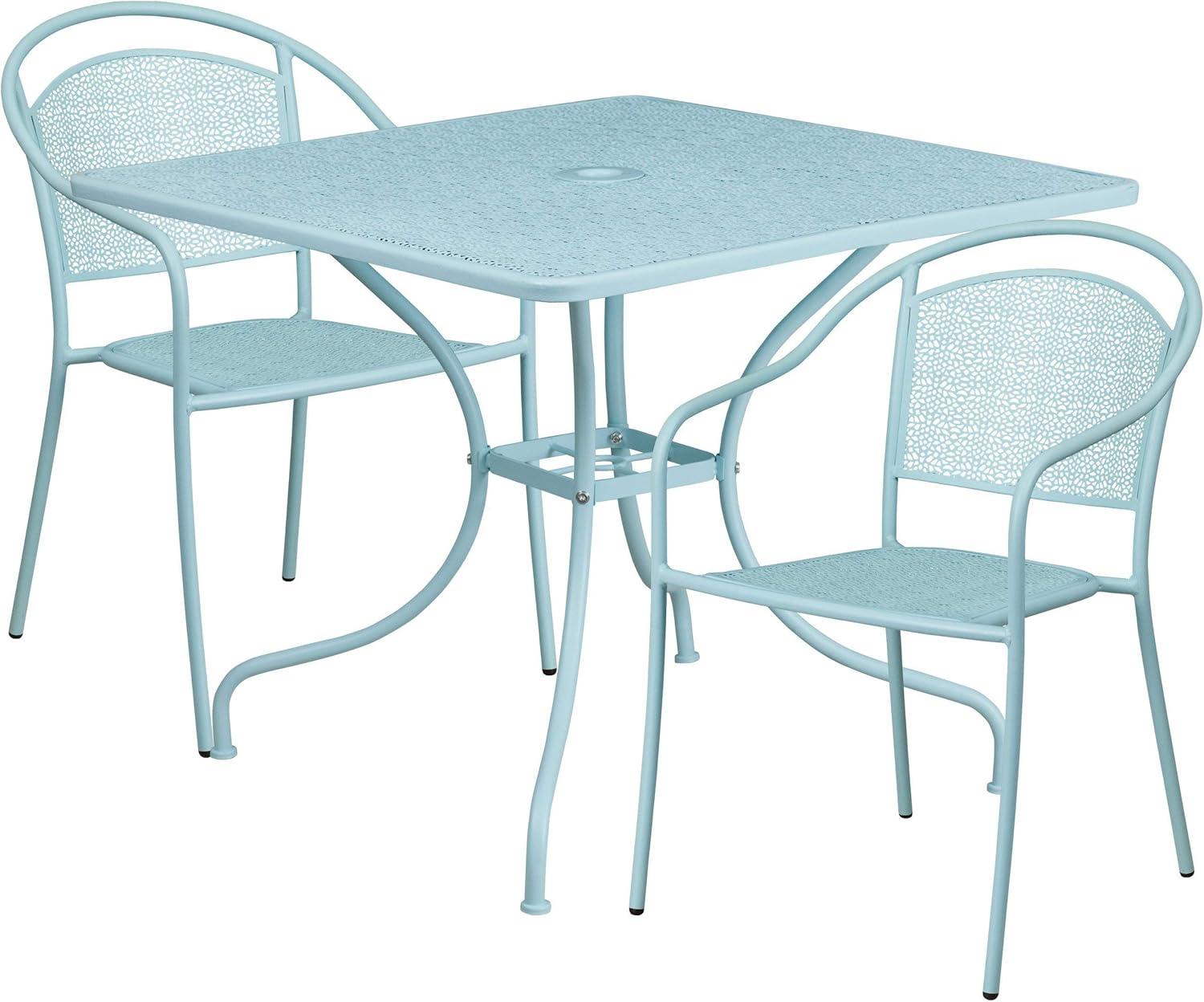 image:imageFlash Furniture Oia Commercial Grade 28 Square Black IndoorOutdoor Steel Patio Table Set with 2 Round Back ChairsSky Blue