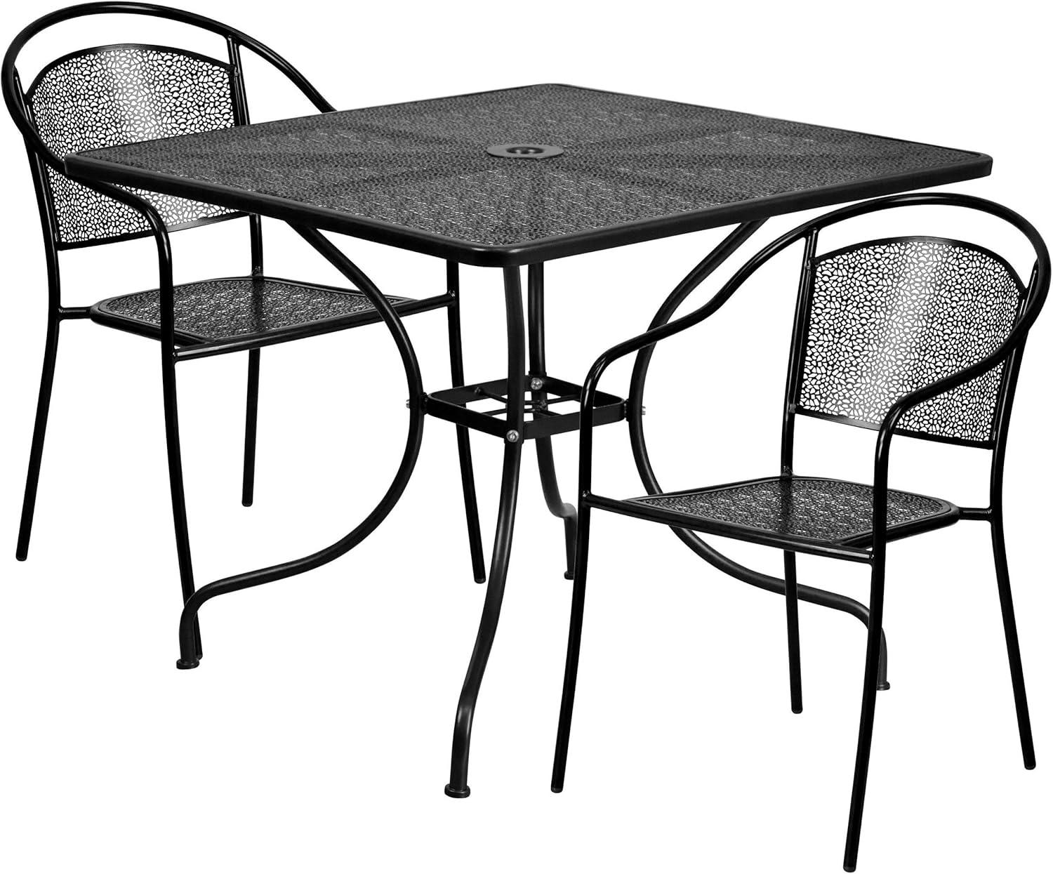 image:imageFlash Furniture Oia Commercial Grade 28 Square Black IndoorOutdoor Steel Patio Table Set with 2 Round Back ChairsSky Blue