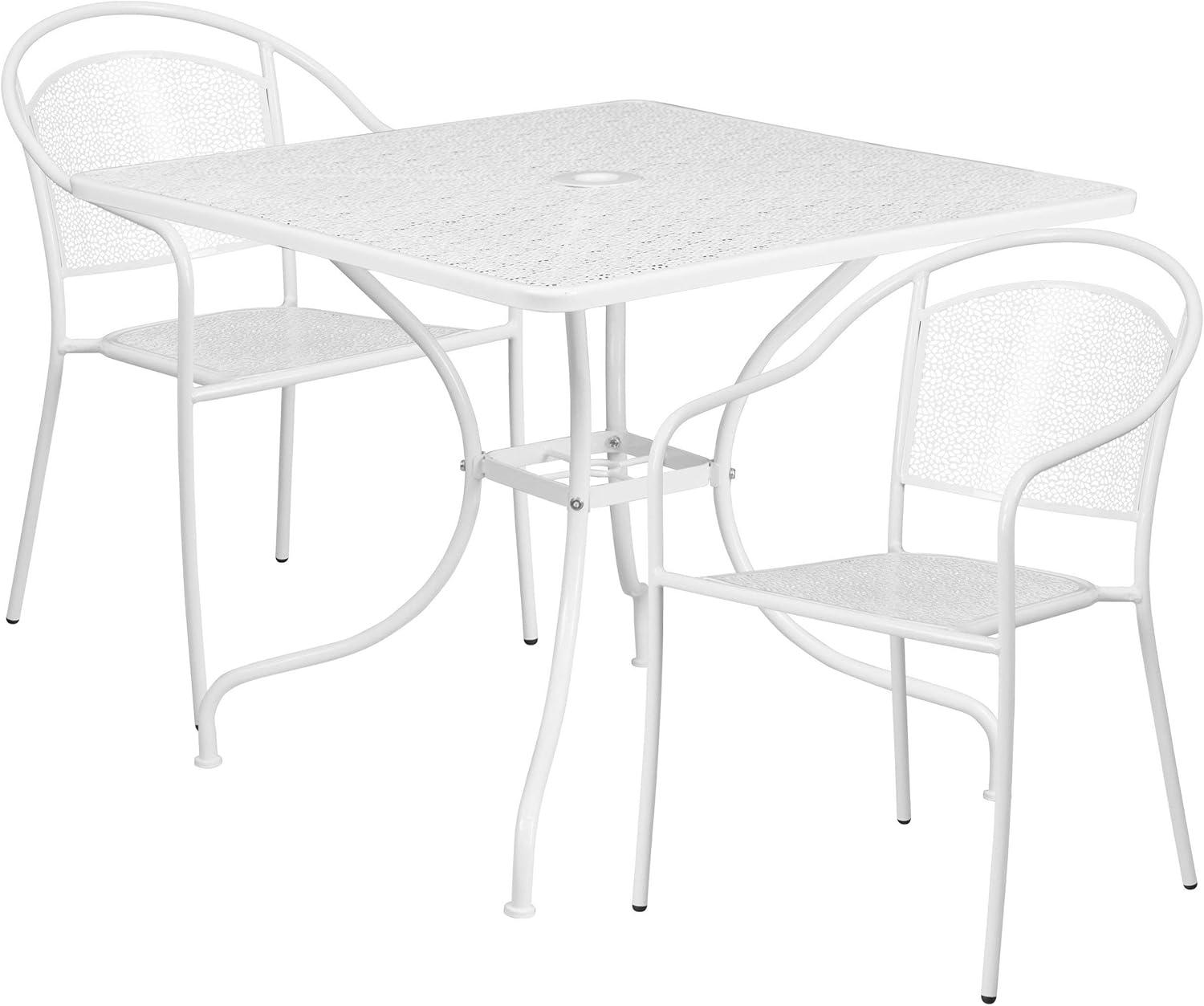 image:imageFlash Furniture Oia Commercial Grade 28 Square Black IndoorOutdoor Steel Patio Table Set with 2 Round Back ChairsSky Blue