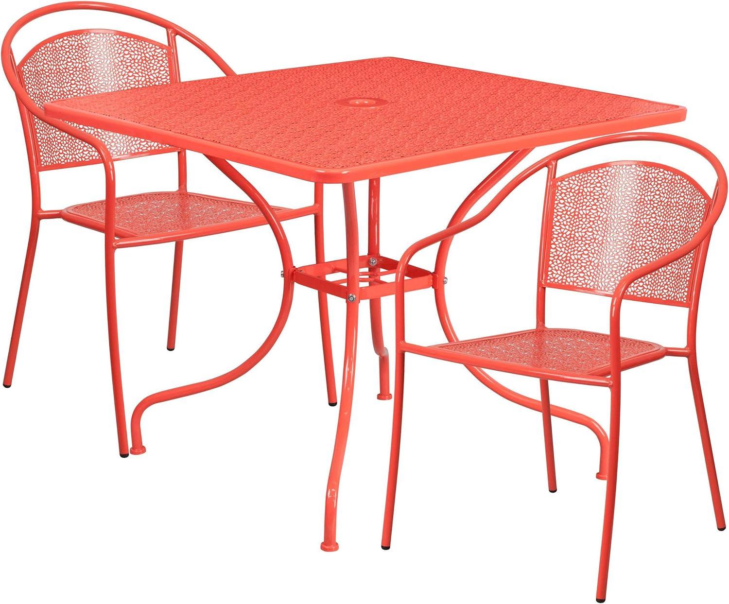 image:imageFlash Furniture Oia Commercial Grade 28 Square Black IndoorOutdoor Steel Patio Table Set with 2 Round Back ChairsSky Blue
