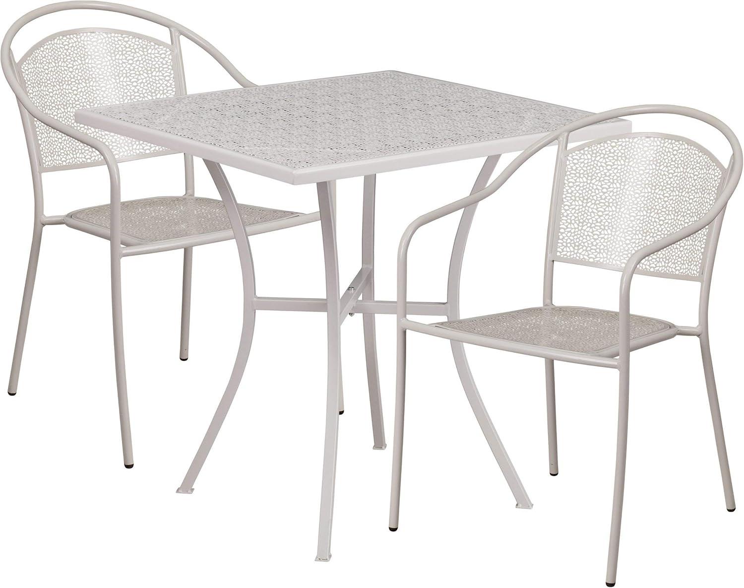 image:imageFlash Furniture Oia Commercial Grade 28 Square Black IndoorOutdoor Steel Patio Table Set with 2 Round Back ChairsWhite