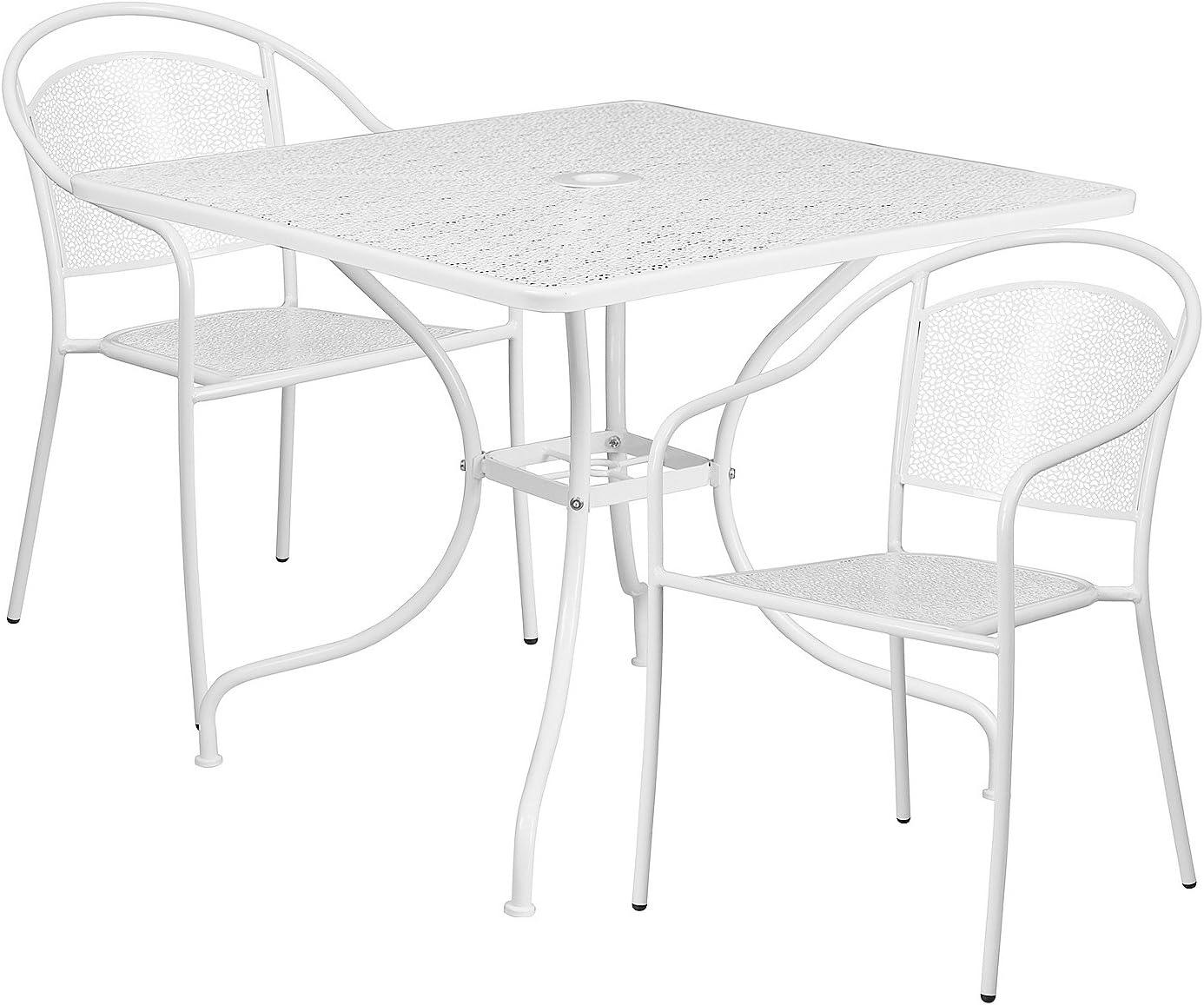 image:imageFlash Furniture Oia Commercial Grade 28 Square Black IndoorOutdoor Steel Patio Table Set with 2 Round Back ChairsWhite