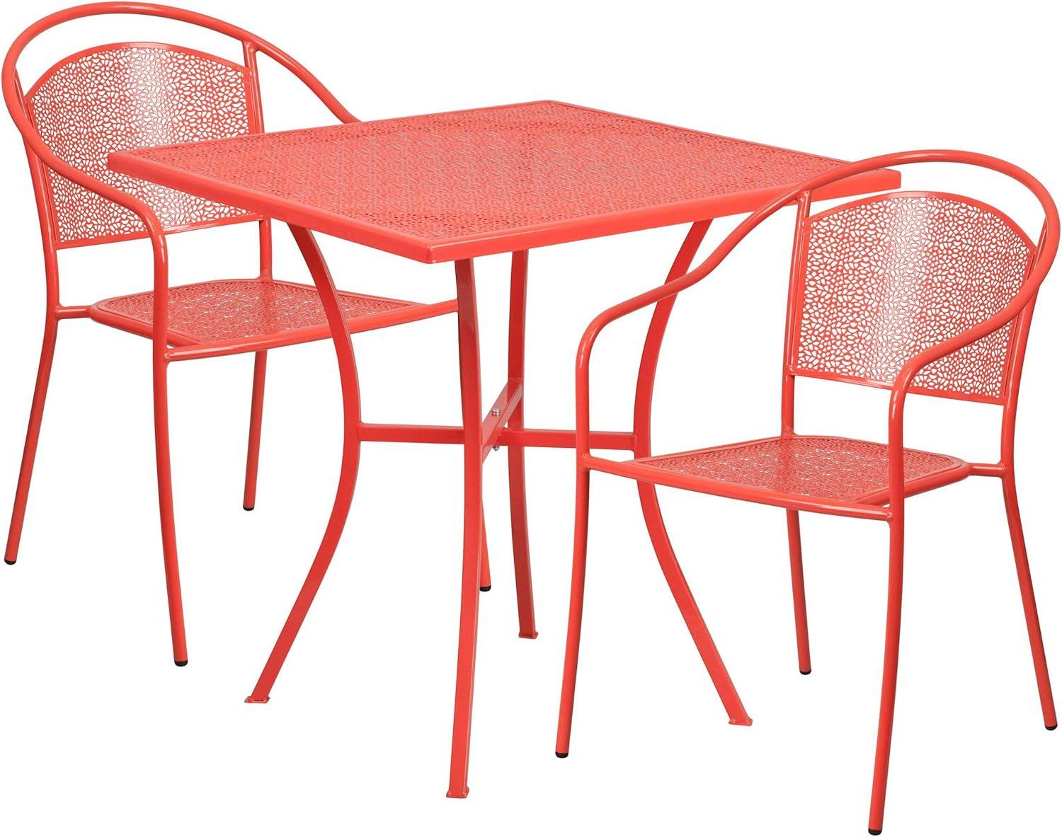 image:imageFlash Furniture Oia Commercial Grade 28 Square Black IndoorOutdoor Steel Patio Table Set with 2 Round Back ChairsWhite