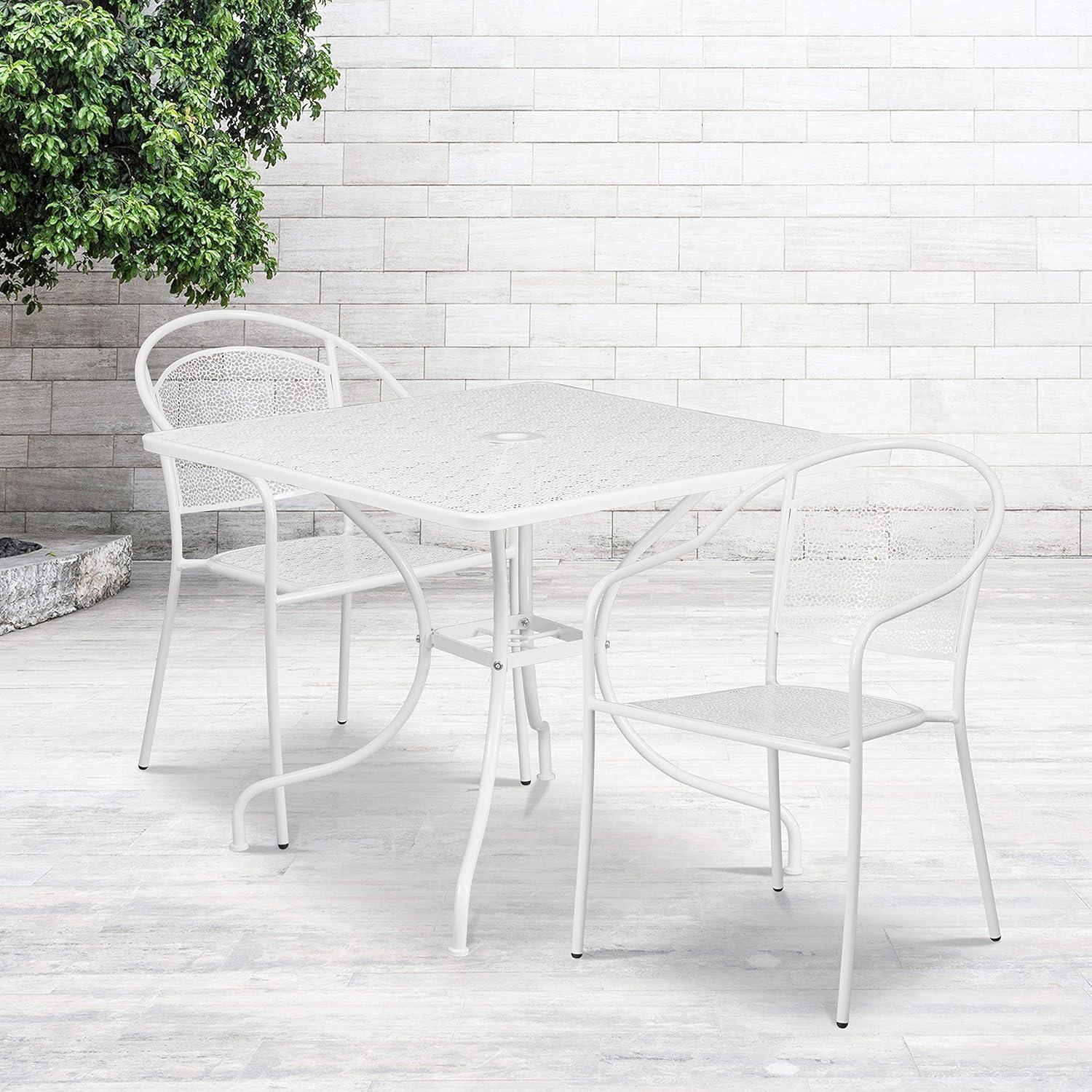image:imageFlash Furniture Oia Commercial Grade 28 Square Black IndoorOutdoor Steel Patio Table Set with 2 Round Back ChairsWhite