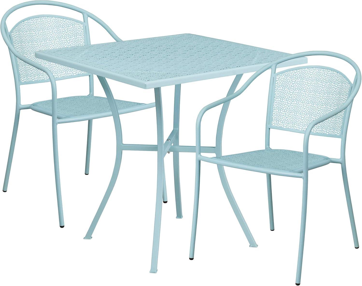 image:imageFlash Furniture Oia Commercial Grade 28 Square Black IndoorOutdoor Steel Patio Table Set with 2 Round Back ChairsWhite