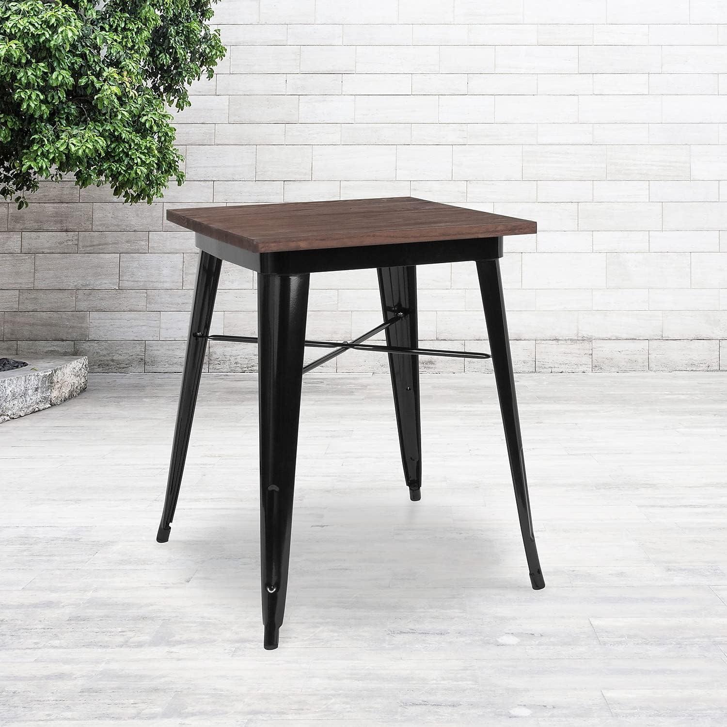 image:imageFlash Furniture Prince 235 Square Black Metal Indoor Table with Walnut Rustic Wood Top