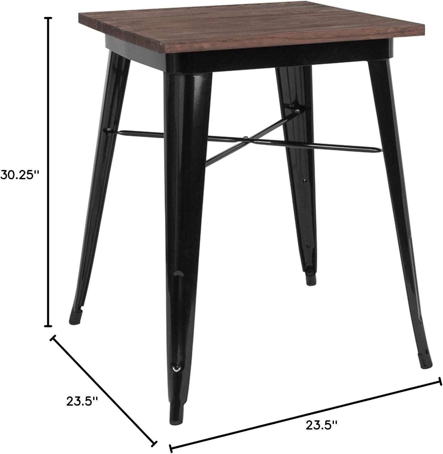 image:imageFlash Furniture Prince 235 Square Black Metal Indoor Table with Walnut Rustic Wood Top