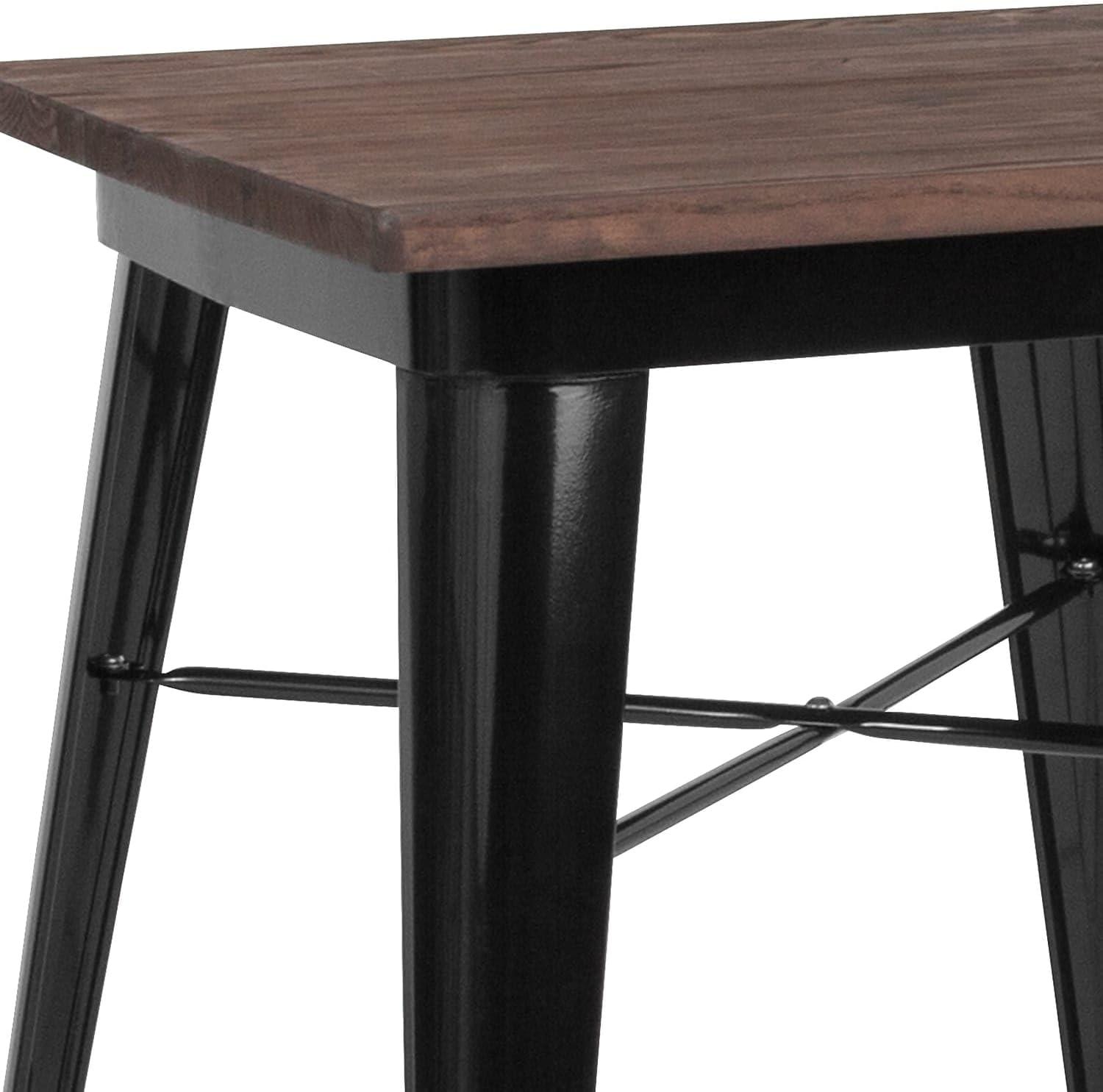 image:imageFlash Furniture Prince 235 Square Black Metal Indoor Table with Walnut Rustic Wood Top