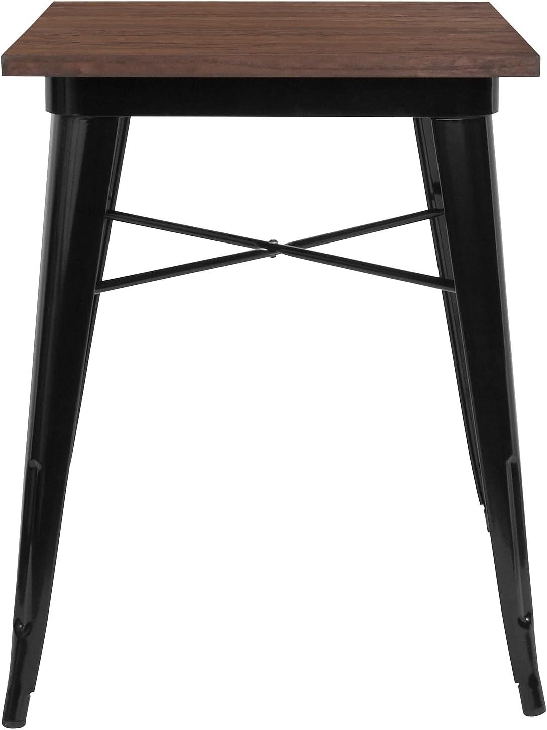 image:imageFlash Furniture Prince 235 Square Black Metal Indoor Table with Walnut Rustic Wood Top